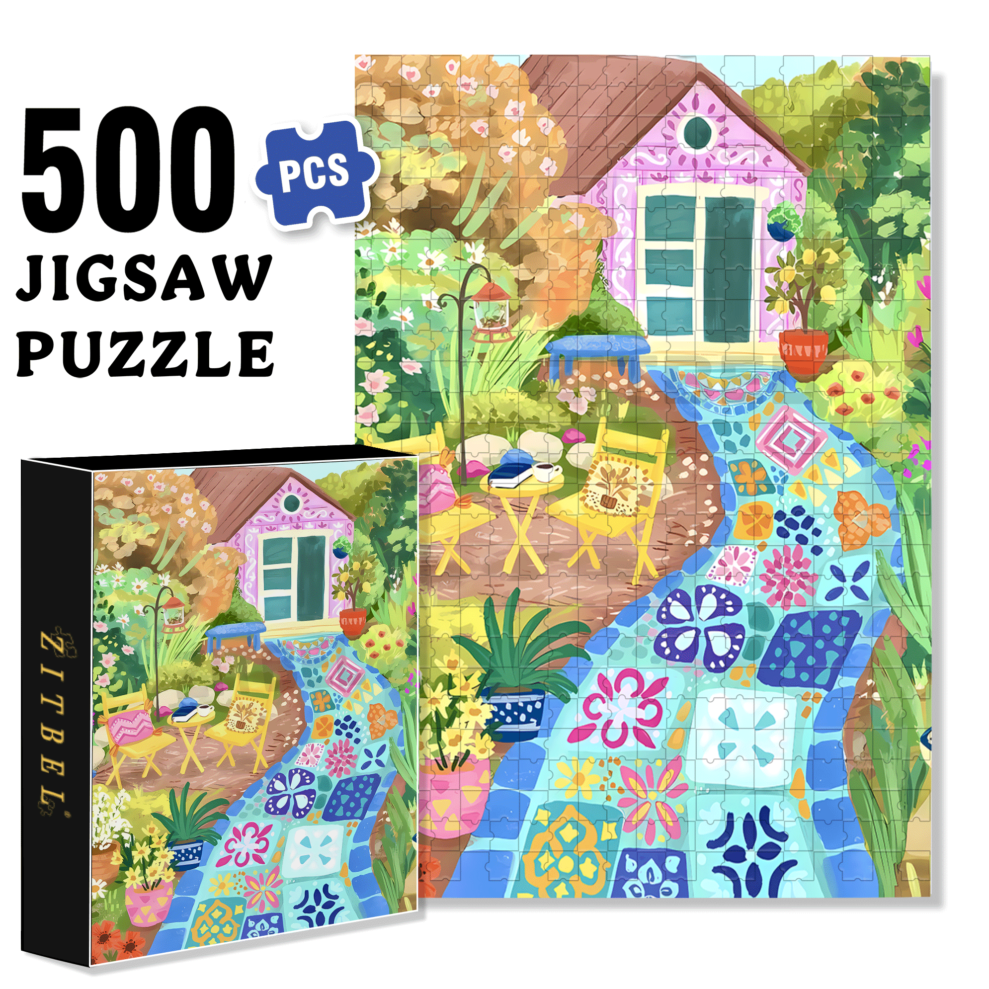 Retro Mosaic 500pcs/1000pcs Jigsaw Puzzle, Scratch-Resistant, Interactive Family Game & Brain-Boosting DIY Decor, Perfect for Halloween, Christmas & New Year Gifts, Family Puzzle Game
