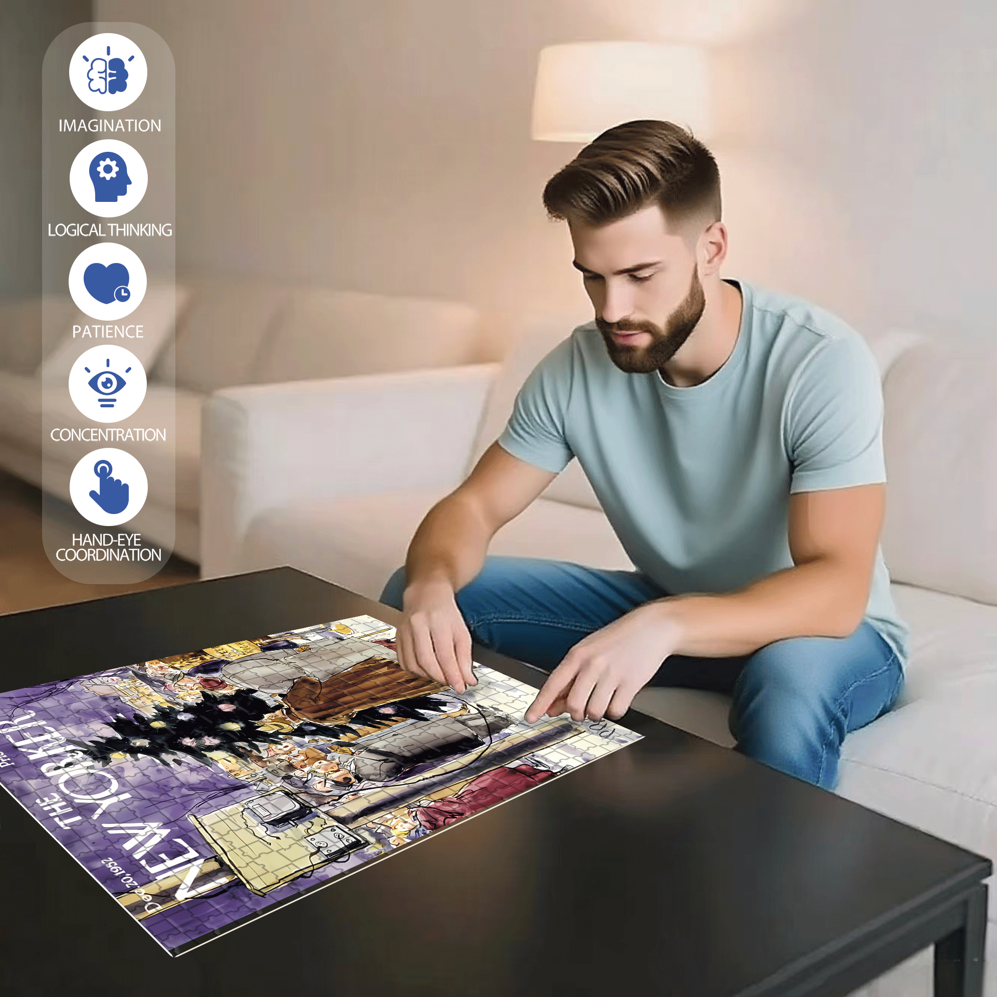 Slient Nigth 500pcs/1000pcs Jigsaw Puzzle, Scratch-Resistant, Interactive Family Game & Brain-Boosting DIY Decor, Perfect for Halloween, Christmas & New Year Gifts, Family Puzzle Game