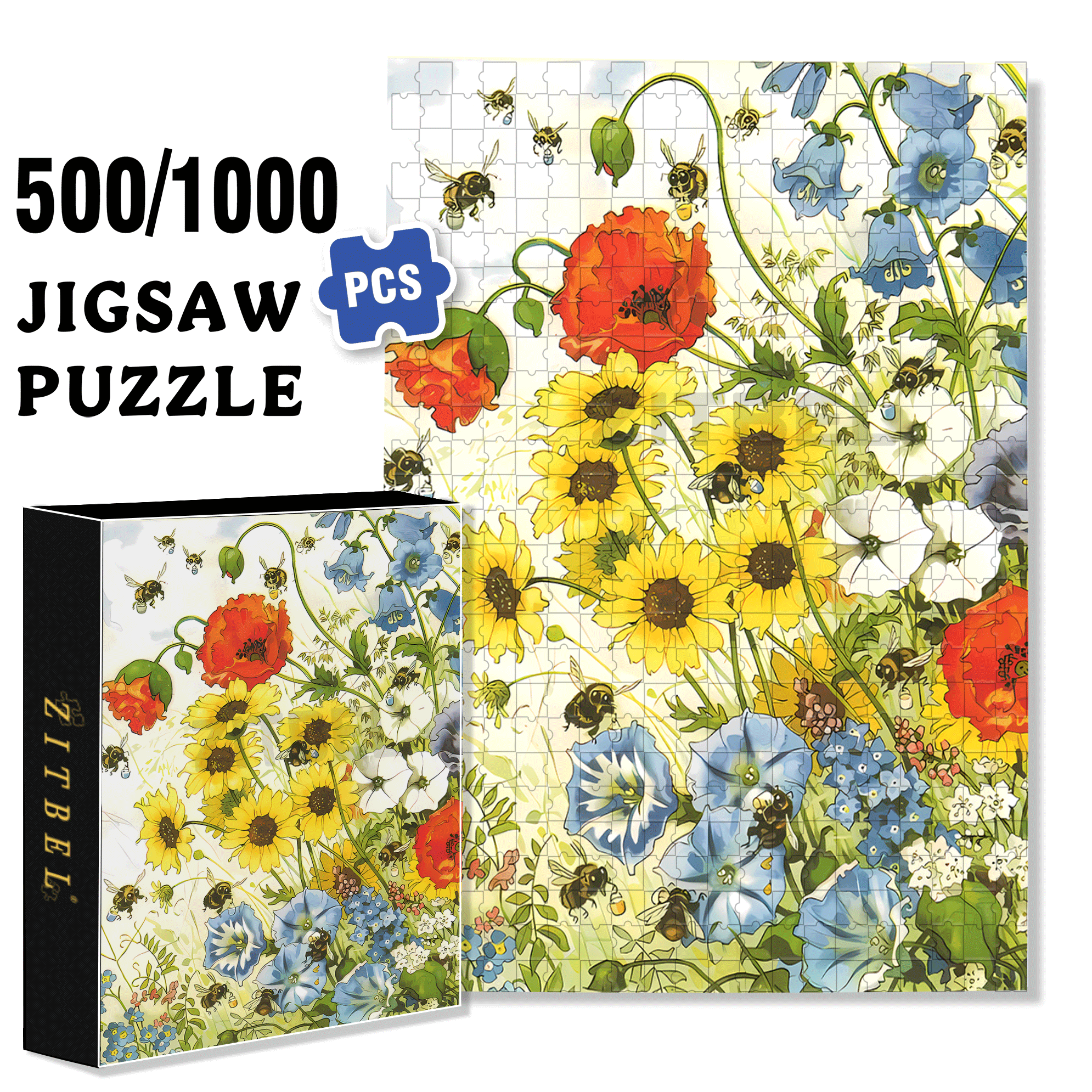 The Bees Are At Work 500pcs/1000pcs Jigsaw Puzzle, Scratch-Resistant, Interactive Family Game & Brain-Boosting DIY Decor, Perfect for Halloween, Christmas & New Year Gifts, Family Puzzle Game