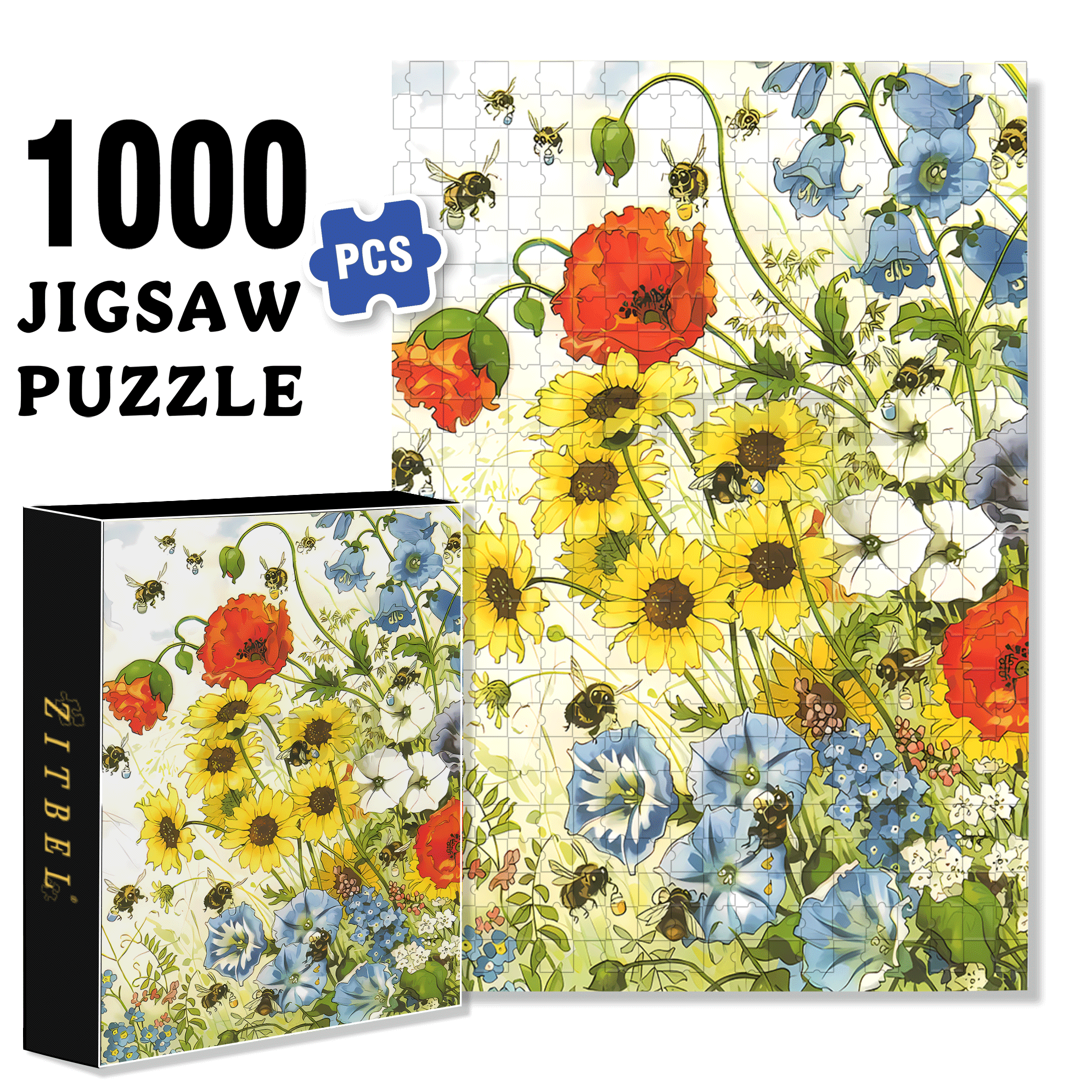 The Bees Are At Work 500pcs/1000pcs Jigsaw Puzzle, Scratch-Resistant, Interactive Family Game & Brain-Boosting DIY Decor, Perfect for Halloween, Christmas & New Year Gifts, Family Puzzle Game