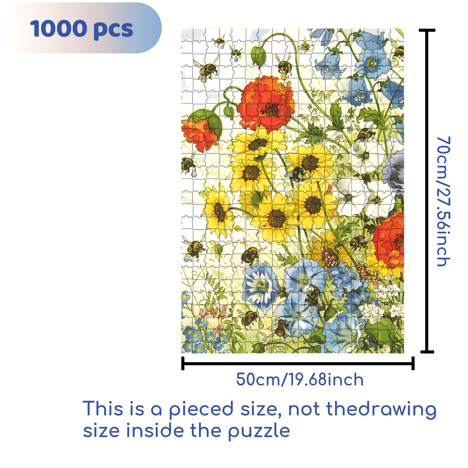 The Bees Are At Work 500pcs/1000pcs Jigsaw Puzzle, Scratch-Resistant, Interactive Family Game & Brain-Boosting DIY Decor, Perfect for Halloween, Christmas & New Year Gifts, Family Puzzle Game
