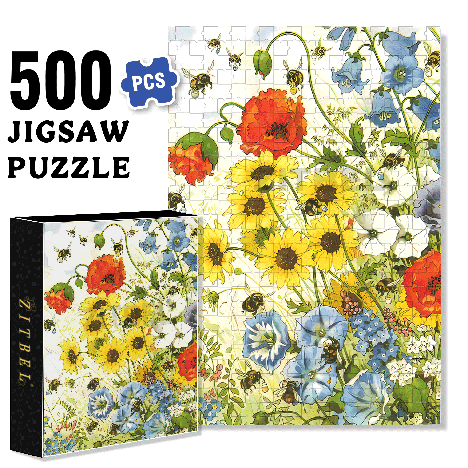 The Bees Are At Work 500pcs/1000pcs Jigsaw Puzzle, Scratch-Resistant, Interactive Family Game & Brain-Boosting DIY Decor, Perfect for Halloween, Christmas & New Year Gifts, Family Puzzle Game