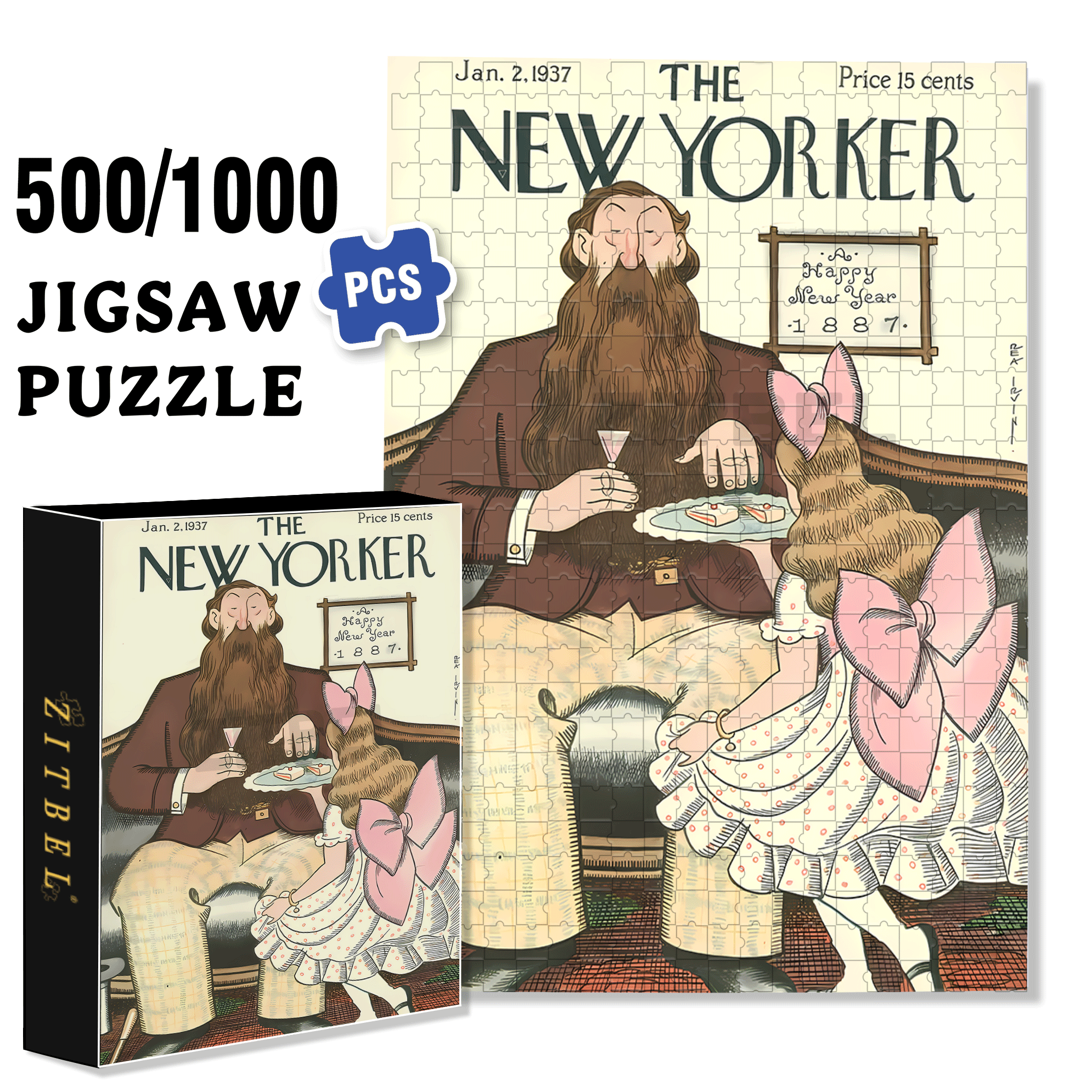 Uncle With A Big Beard 500pcs/1000pcs Jigsaw Puzzle, Scratch-Resistant, Interactive Family Game & Brain-Boosting DIY Decor, Perfect for Halloween, Christmas & New Year Gifts, Family Puzzle Game