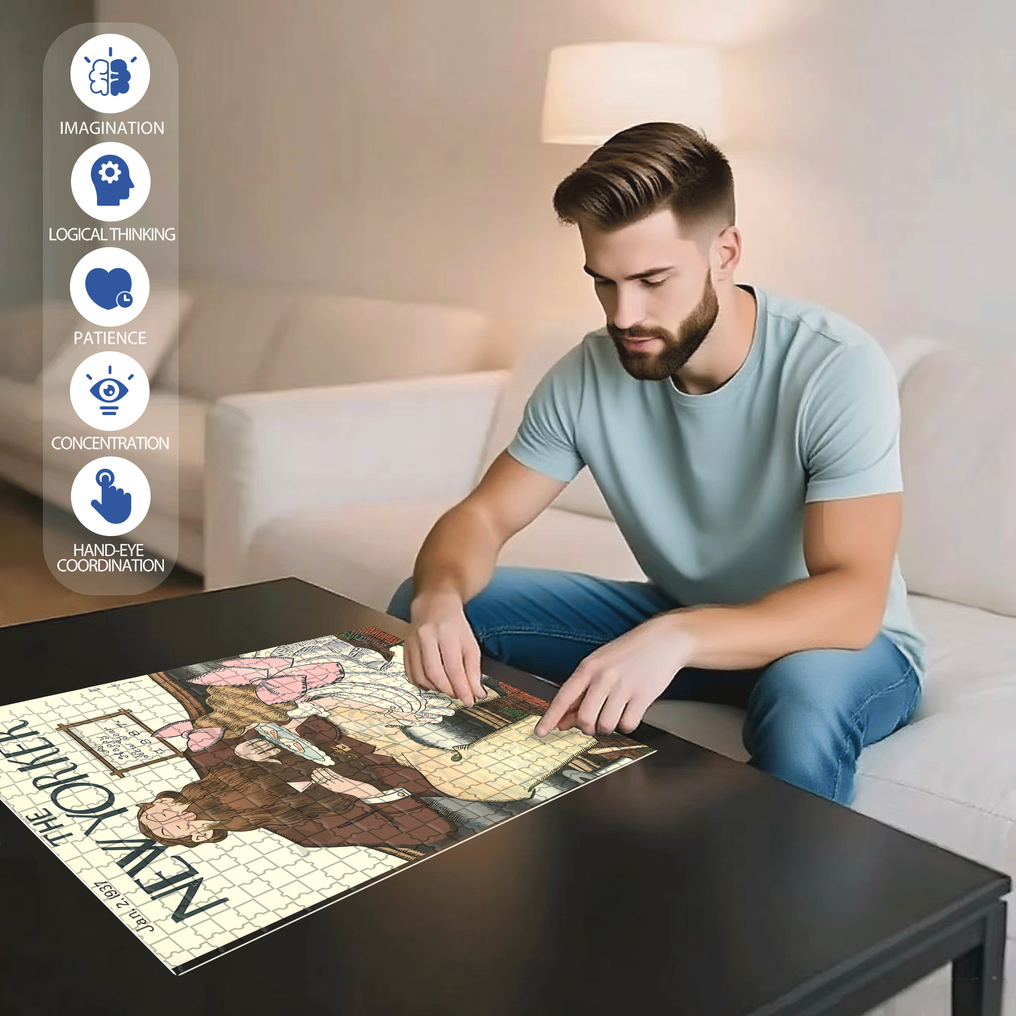 Uncle With A Big Beard 500pcs/1000pcs Jigsaw Puzzle, Scratch-Resistant, Interactive Family Game & Brain-Boosting DIY Decor, Perfect for Halloween, Christmas & New Year Gifts, Family Puzzle Game