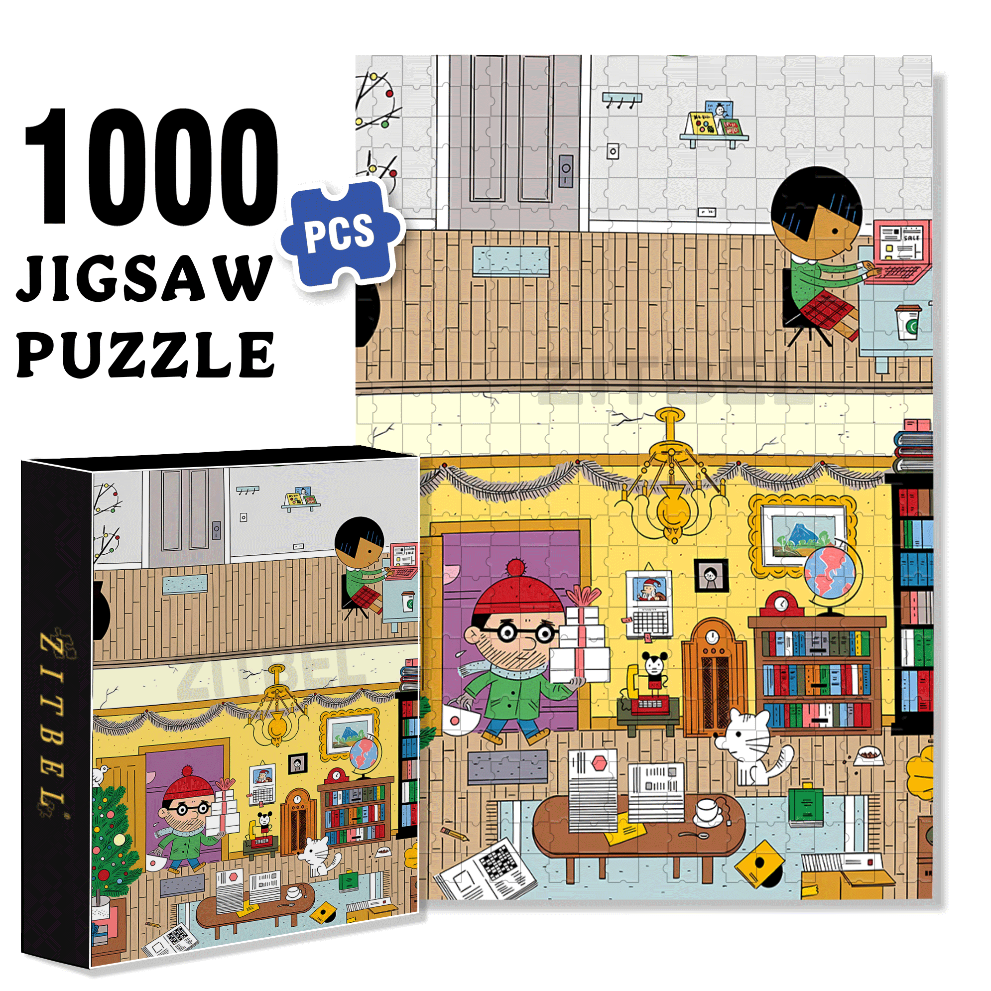 Upstairs And Downstairs 500pcs/1000pcs Jigsaw Puzzle, Scratch-Resistant, Interactive Family Game & Brain-Boosting DIY Decor, Perfect for Halloween, Christmas & New Year Gifts, Family Puzzle Game