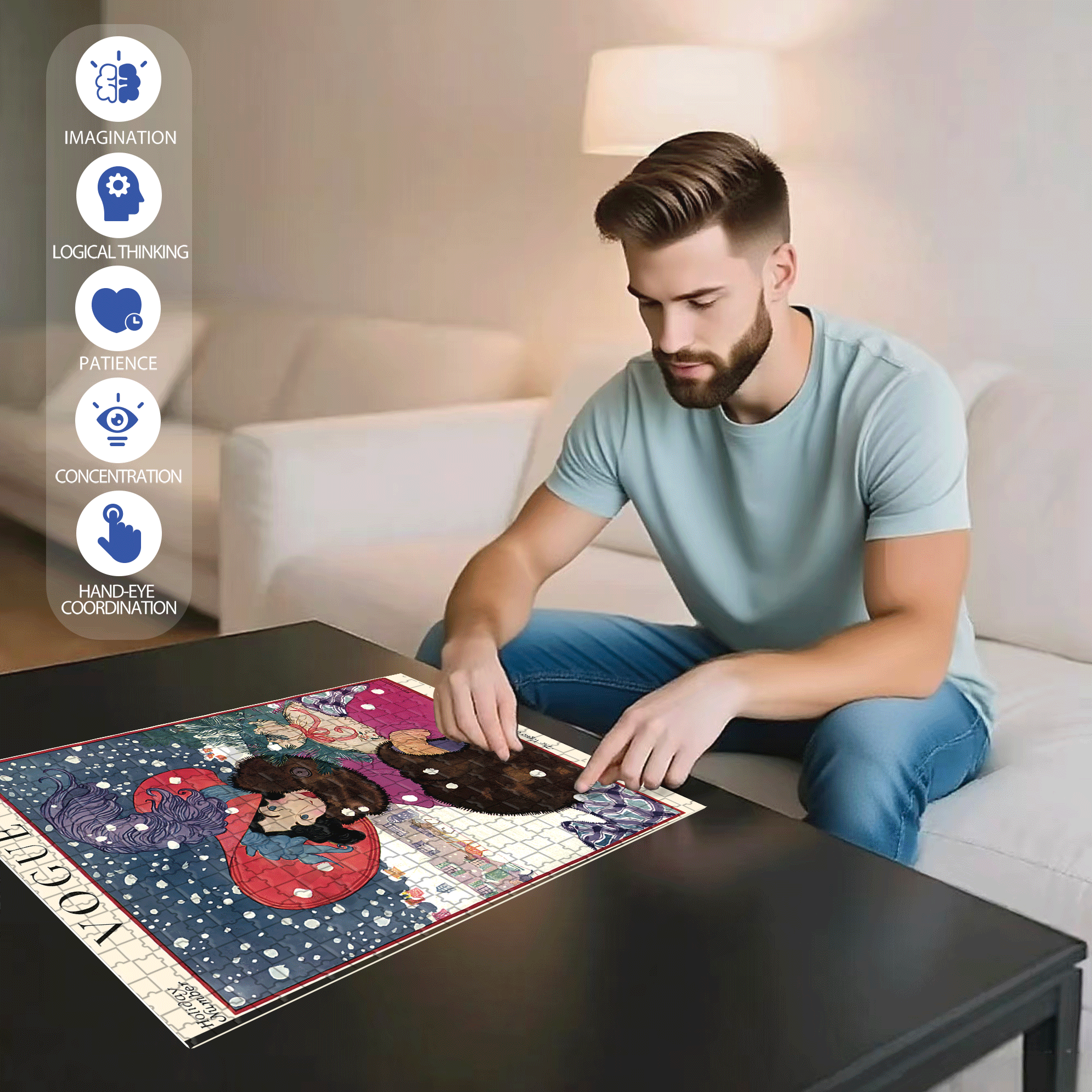 Winter Wonders 500pcs/1000pcs Jigsaw Puzzle, Scratch-Resistant, Interactive Family Game & Brain-Boosting DIY Decor, Perfect for Halloween, Christmas & New Year Gifts, Family Puzzle Game