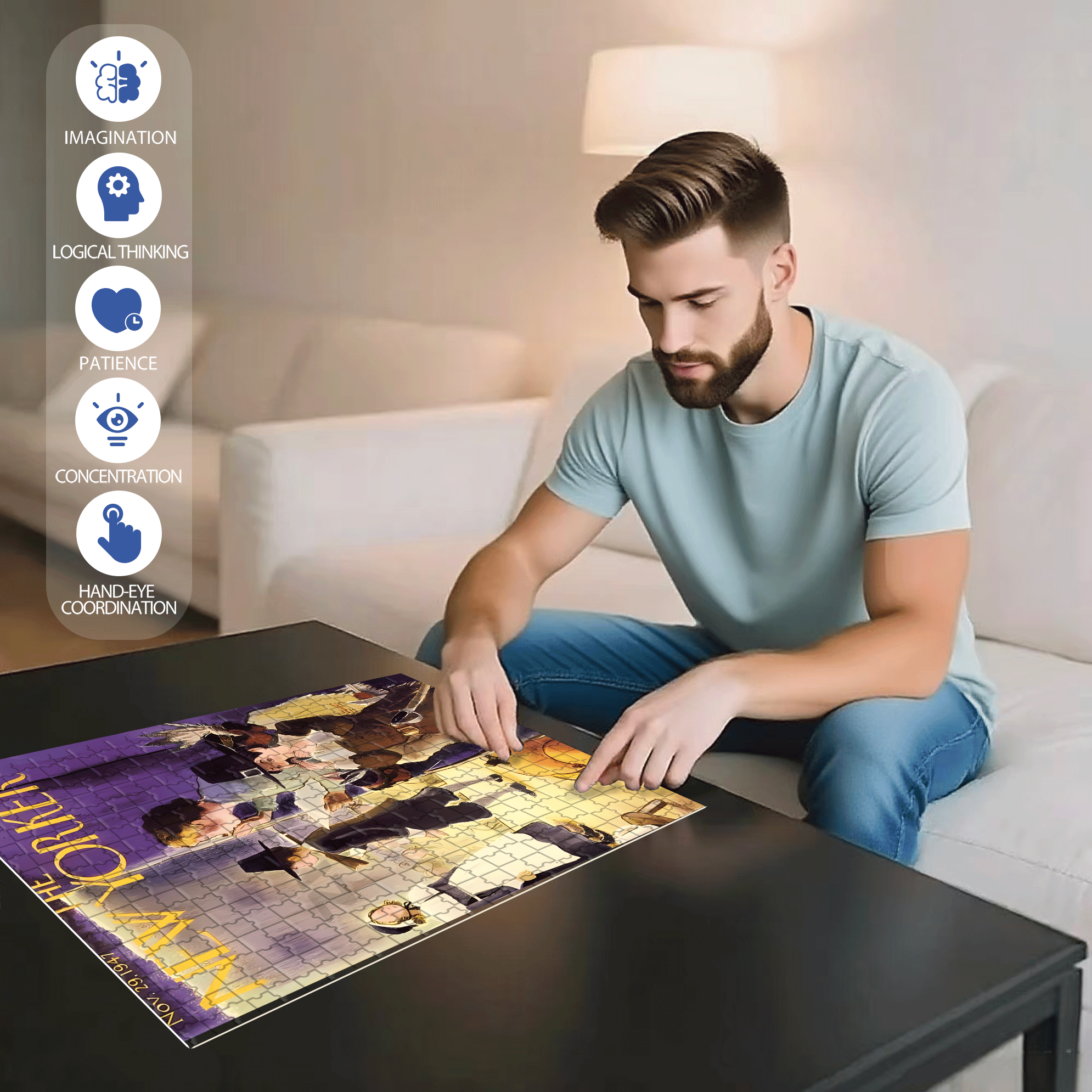 Backend 500pcs/1000pcs Jigsaw Puzzle, Scratch-Resistant, Interactive Family Game & Brain-Boosting DIY Decor, Perfect for Halloween, Christmas & New Year Gifts, Family Puzzle Game