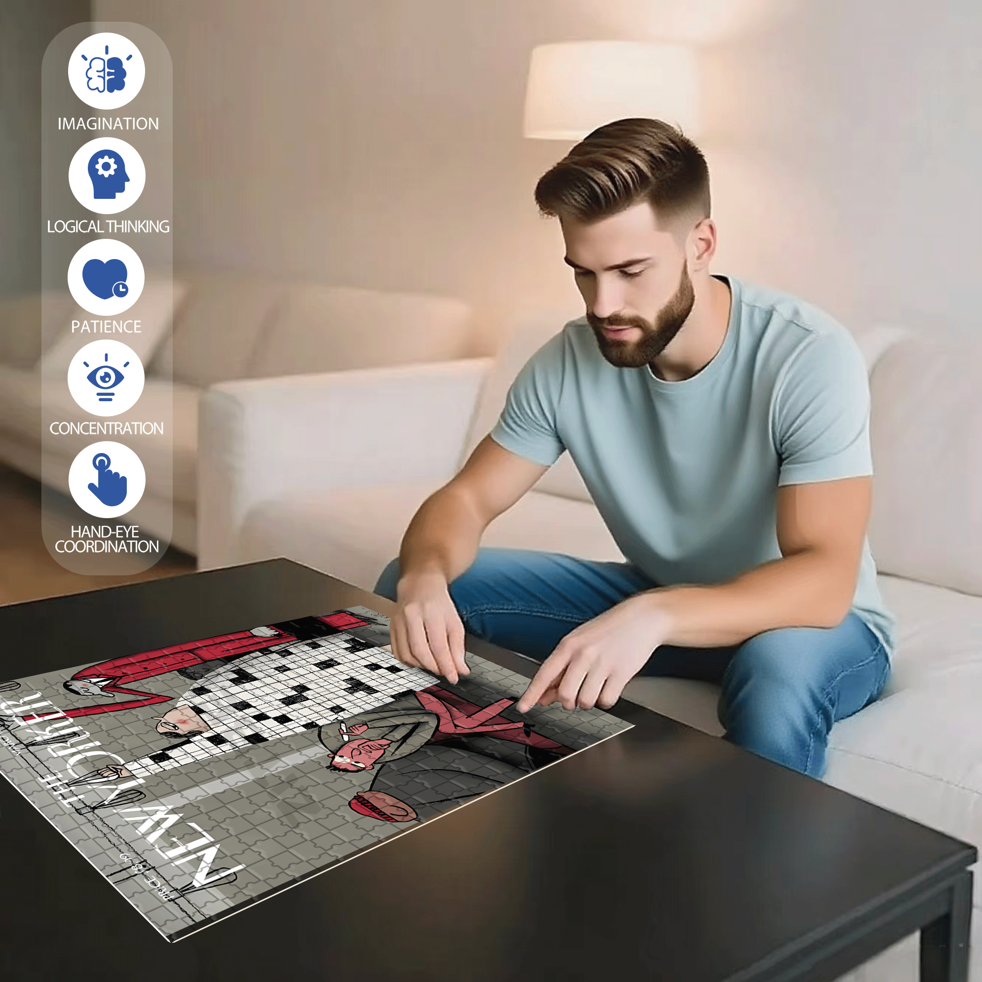 Black And White Checkered 500pcs/1000pcs Jigsaw Puzzle, Scratch-Resistant, Interactive Family Game & Brain-Boosting DIY Decor, Perfect for Halloween, Christmas & New Year Gifts, Family Puzzle Game