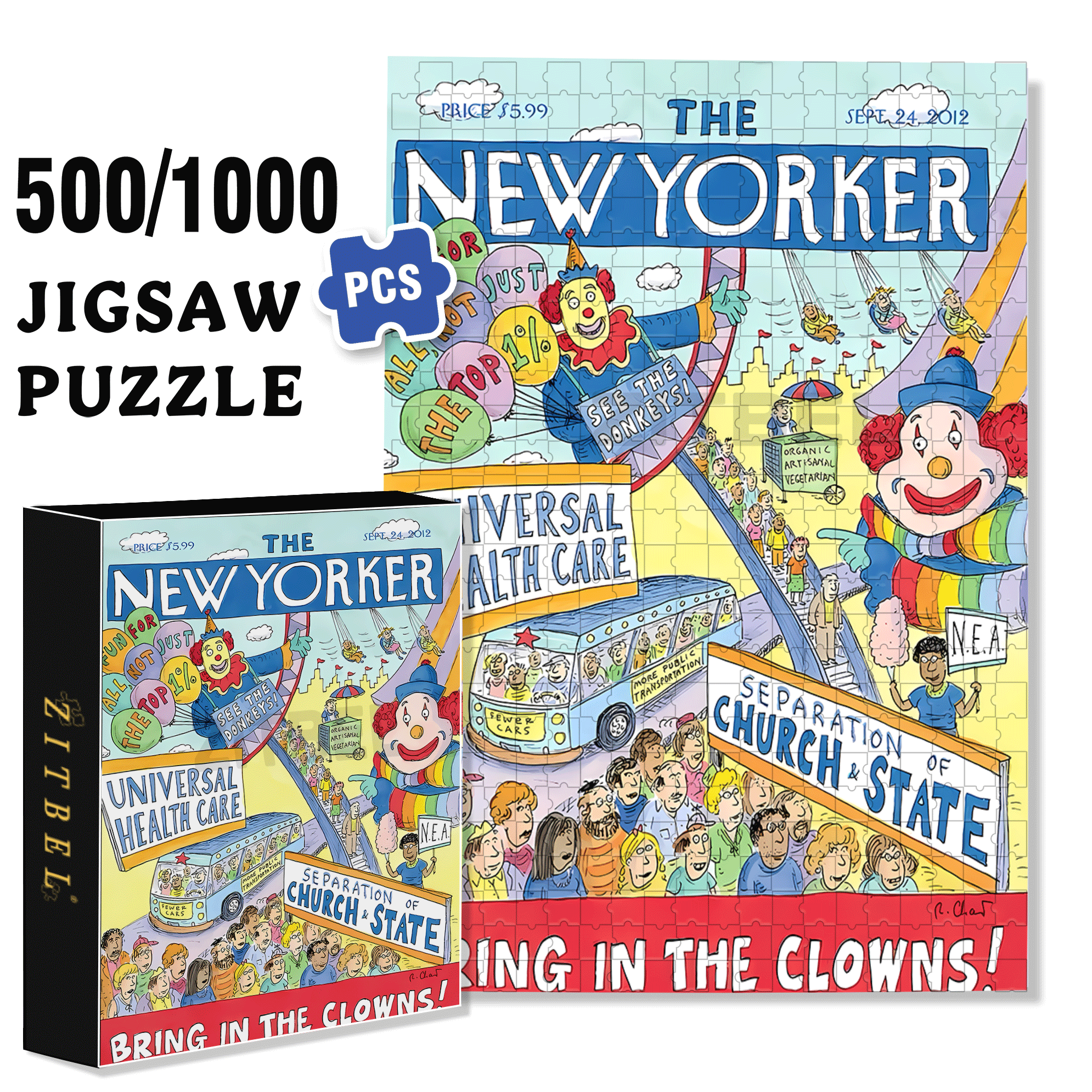 Bring In The Clowns 500pcs/1000pcs Jigsaw Puzzle, Scratch-Resistant, Interactive Family Game & Brain-Boosting DIY Decor, Perfect for Halloween, Christmas & New Year Gifts, Family Puzzle Game