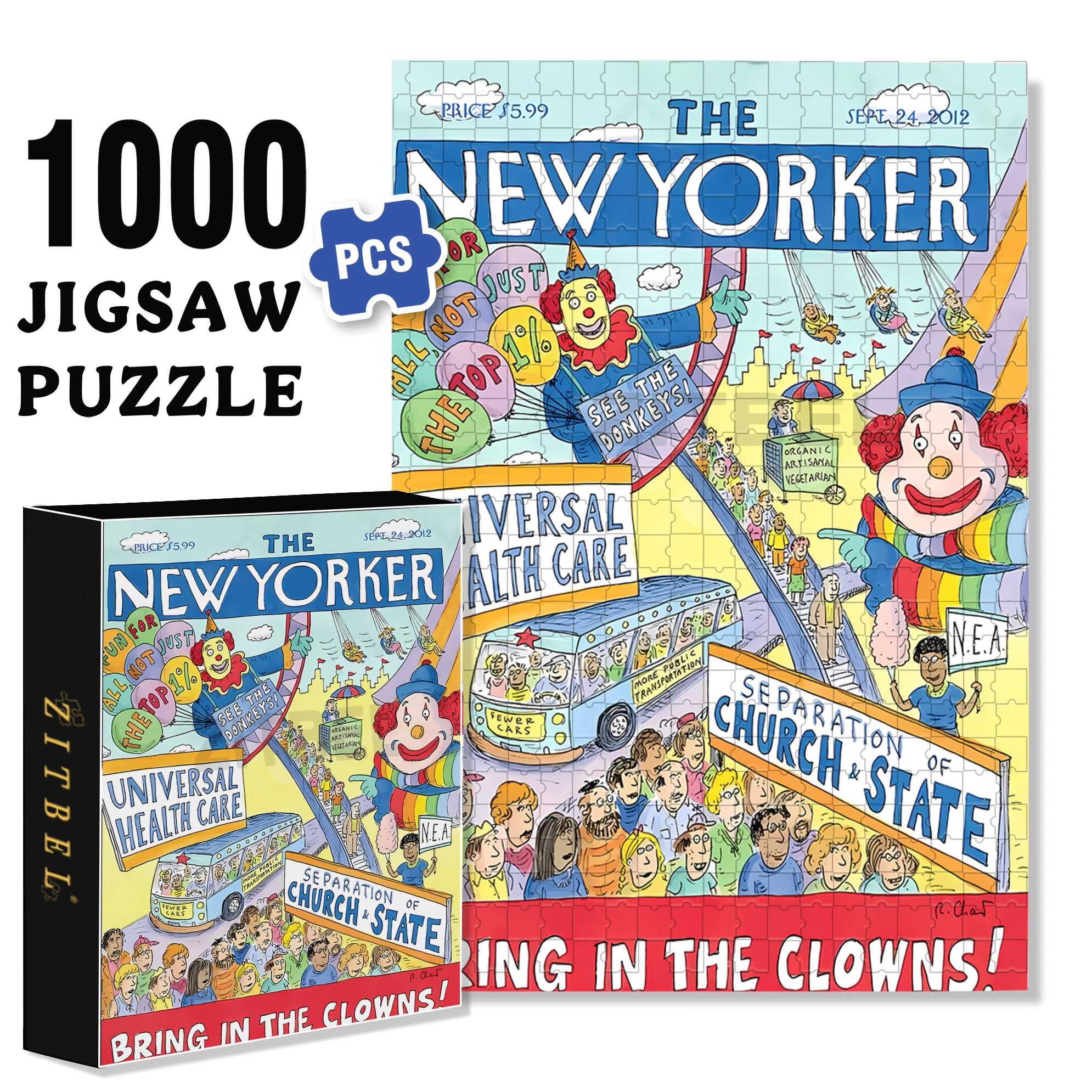 Bring In The Clowns 500pcs/1000pcs Jigsaw Puzzle, Scratch-Resistant, Interactive Family Game & Brain-Boosting DIY Decor, Perfect for Halloween, Christmas & New Year Gifts, Family Puzzle Game