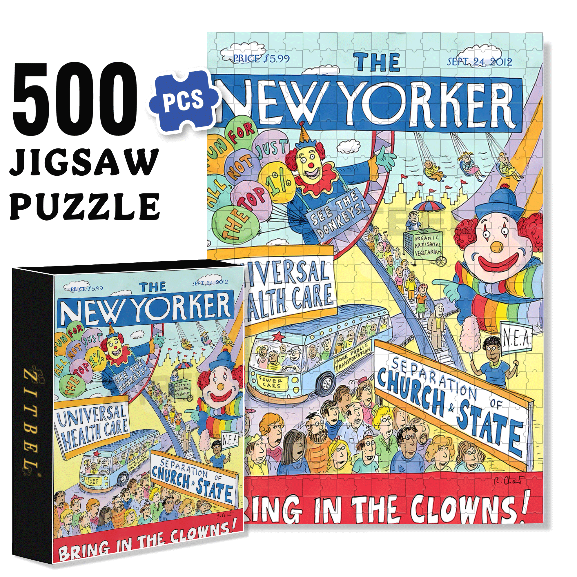 Bring In The Clowns 500pcs/1000pcs Jigsaw Puzzle, Scratch-Resistant, Interactive Family Game & Brain-Boosting DIY Decor, Perfect for Halloween, Christmas & New Year Gifts, Family Puzzle Game