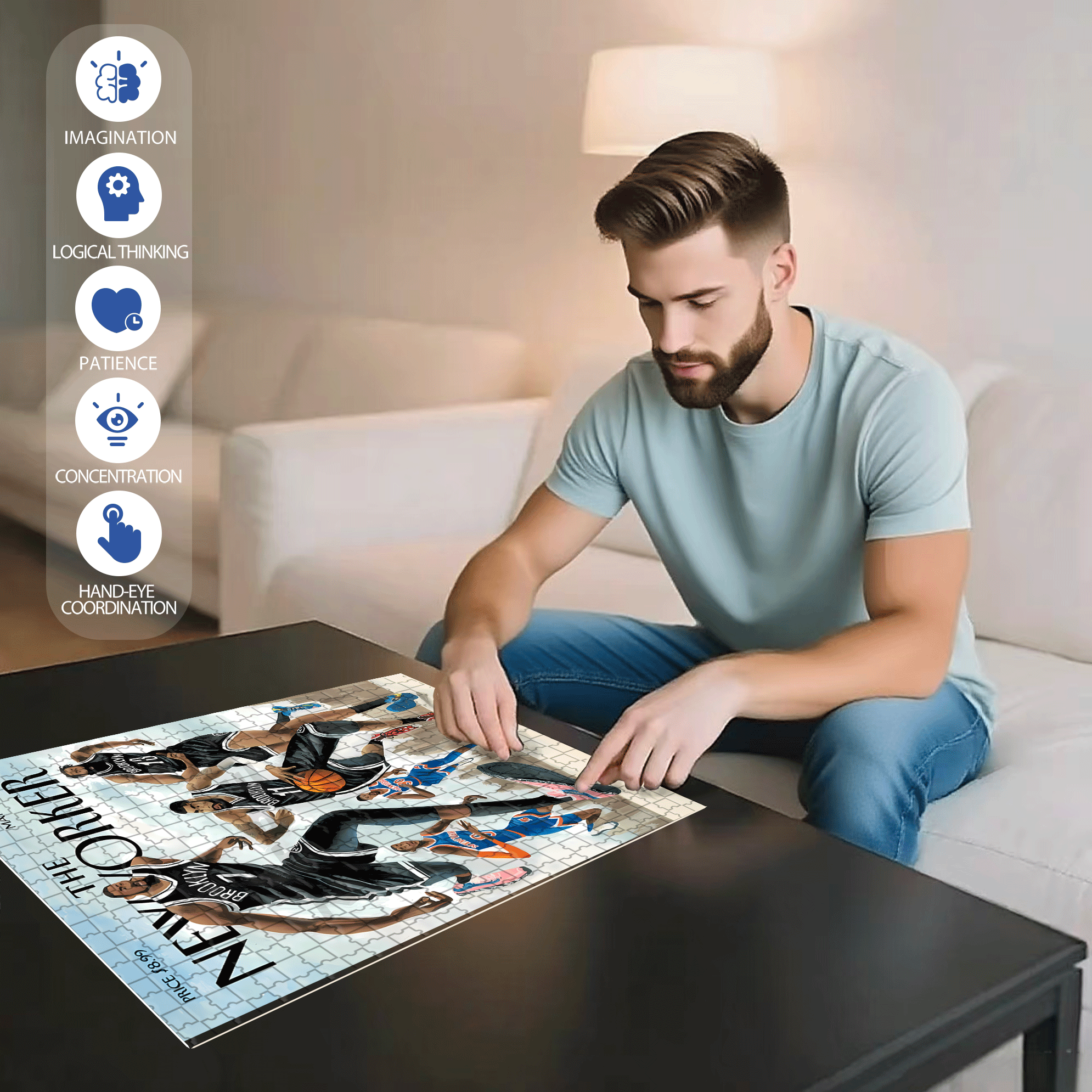 Brooklyn 500pcs/1000pcs Jigsaw Puzzle, Scratch-Resistant, Interactive Family Game & Brain-Boosting DIY Decor, Perfect for Halloween, Christmas & New Year Gifts, Family Puzzle Game