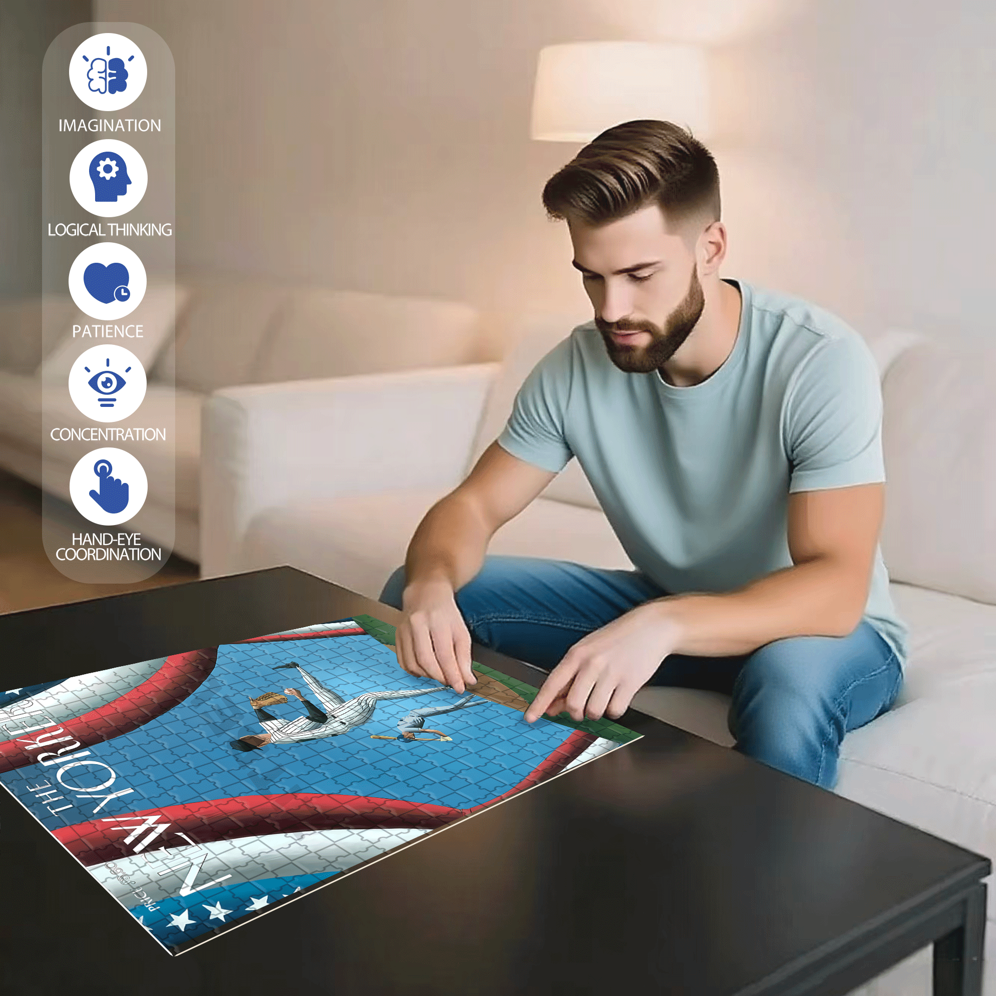 First Pitch 500pcs/1000pcs Jigsaw Puzzle, Scratch-Resistant, Interactive Family Game & Brain-Boosting DIY Decor, Perfect for Halloween, Christmas & New Year Gifts, Family Puzzle Game