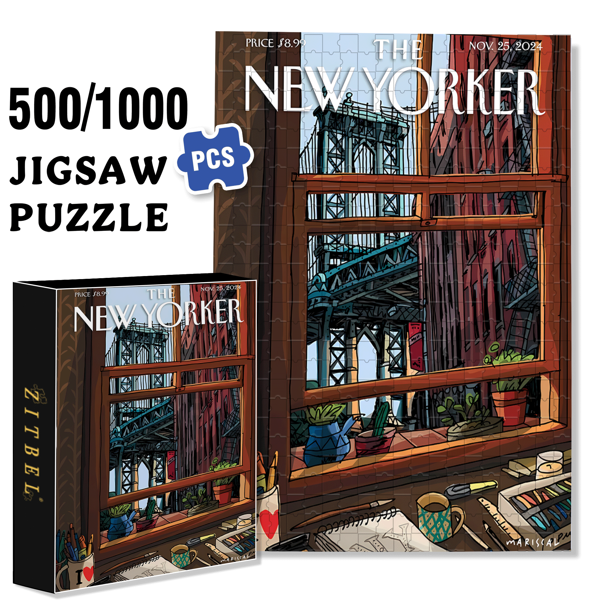 I Love N.Y 500pcs/1000pcs Jigsaw Puzzle, Scratch-Resistant, Interactive Family Game & Brain-Boosting DIY Decor, Perfect for Halloween, Christmas & New Year Gifts, Family Puzzle Game