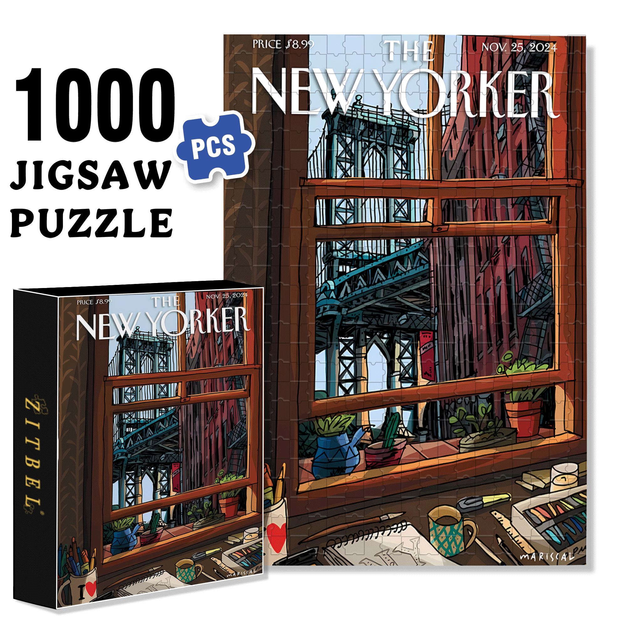 I Love N.Y 500pcs/1000pcs Jigsaw Puzzle, Scratch-Resistant, Interactive Family Game & Brain-Boosting DIY Decor, Perfect for Halloween, Christmas & New Year Gifts, Family Puzzle Game