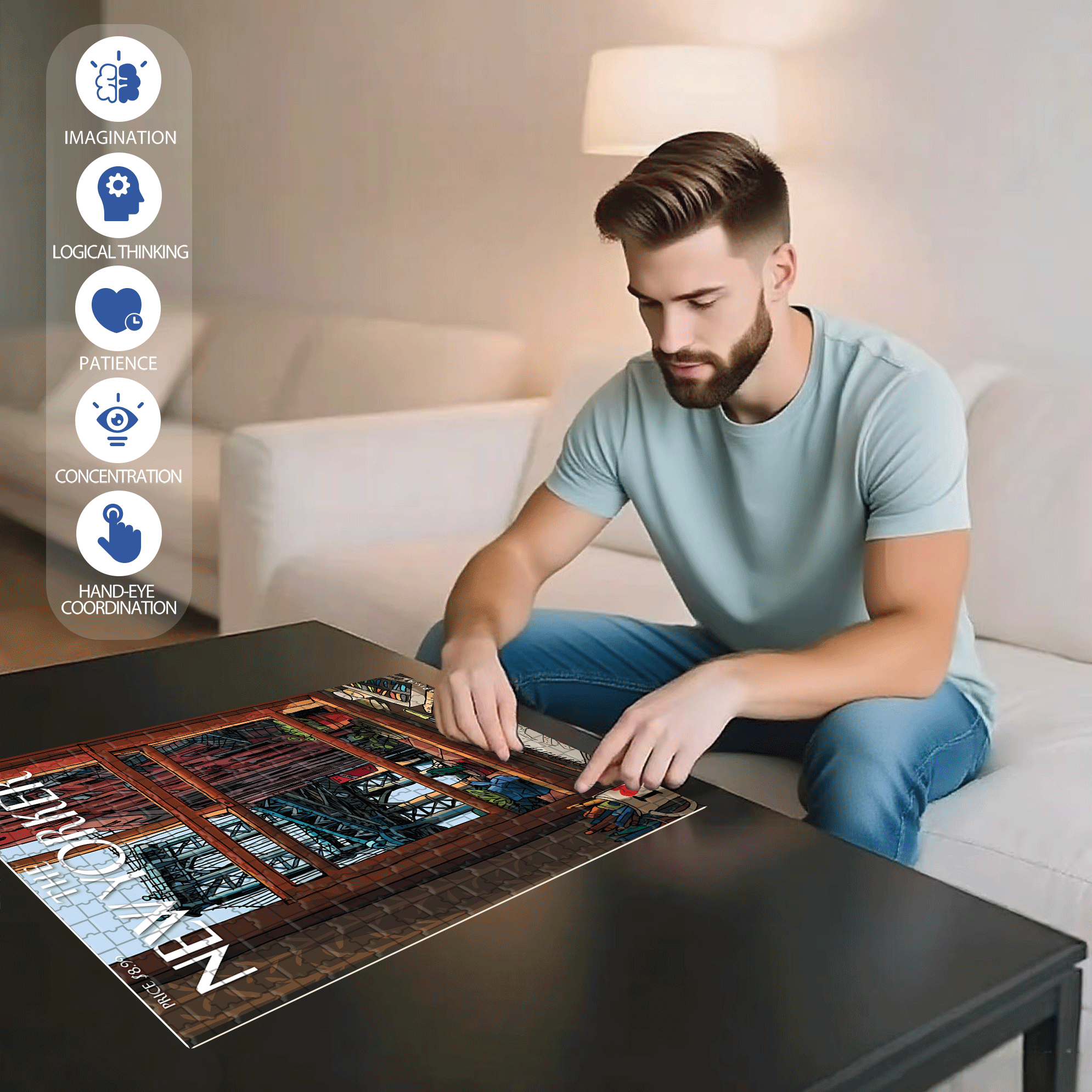 I Love N.Y 500pcs/1000pcs Jigsaw Puzzle, Scratch-Resistant, Interactive Family Game & Brain-Boosting DIY Decor, Perfect for Halloween, Christmas & New Year Gifts, Family Puzzle Game