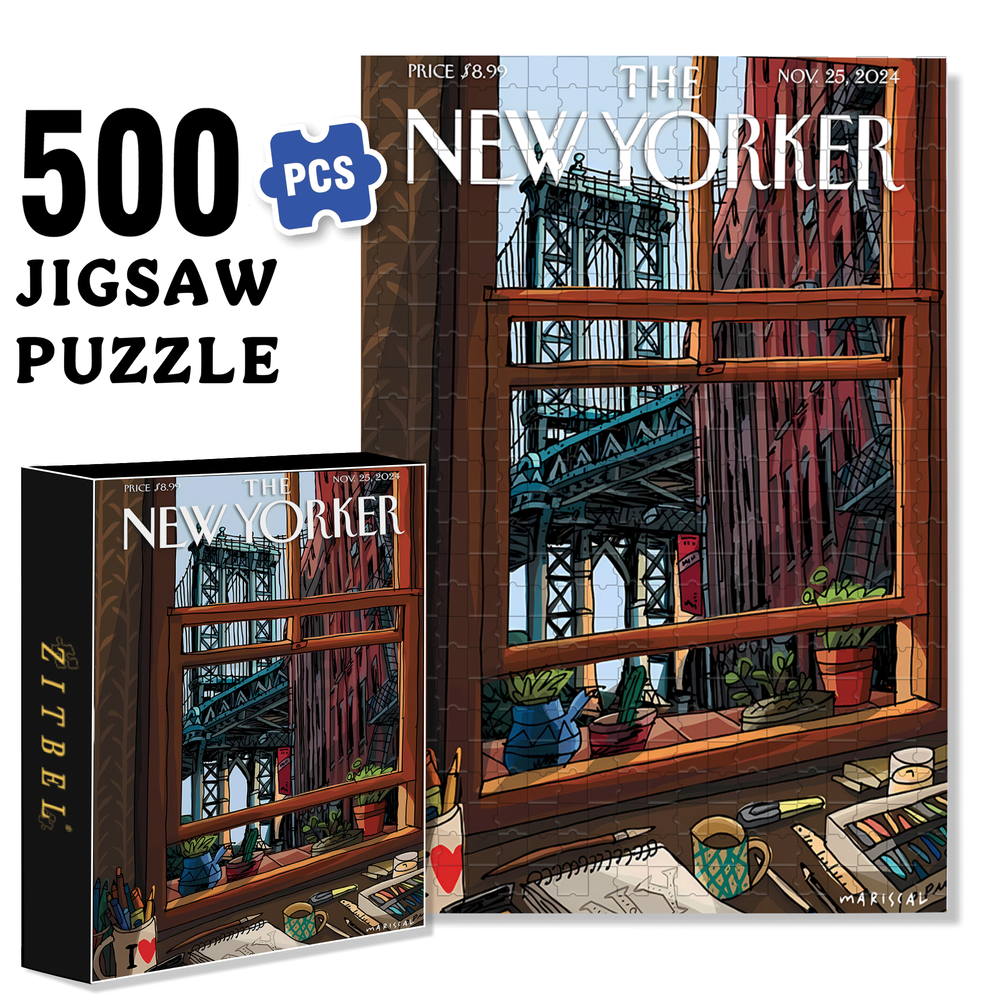 I Love N.Y 500pcs/1000pcs Jigsaw Puzzle, Scratch-Resistant, Interactive Family Game & Brain-Boosting DIY Decor, Perfect for Halloween, Christmas & New Year Gifts, Family Puzzle Game