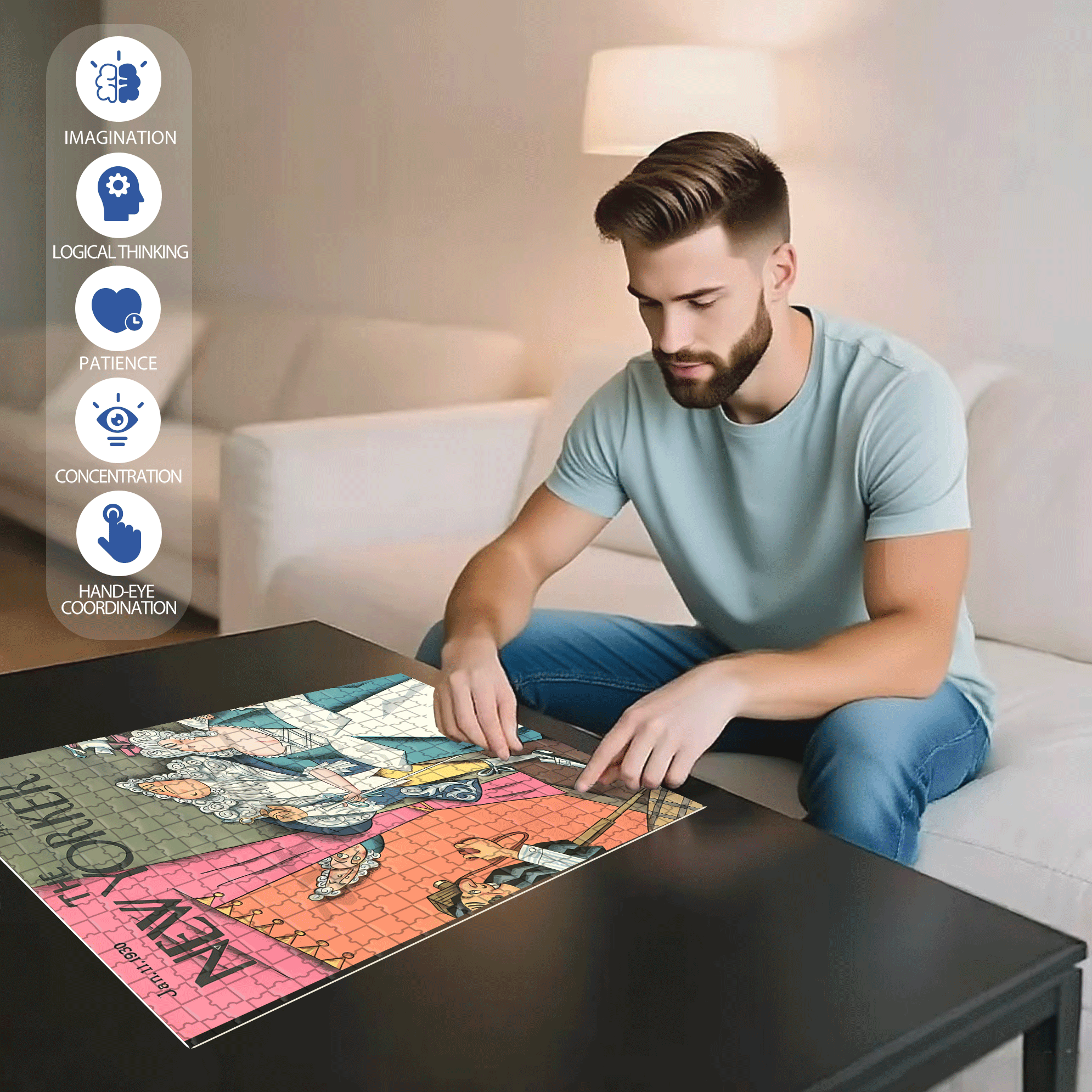 Retro Photo Studio 500pcs/1000pcs Jigsaw Puzzle, Scratch-Resistant, Interactive Family Game & Brain-Boosting DIY Decor, Perfect for Halloween, Christmas & New Year Gifts, Family Puzzle Game