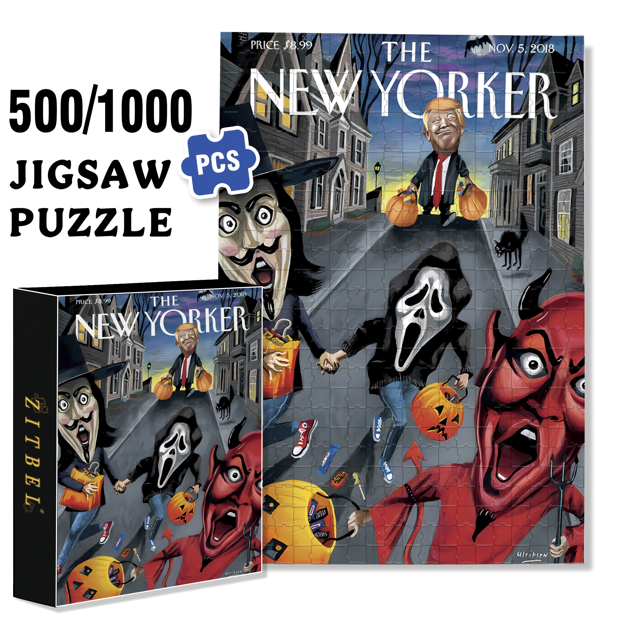 Scream 500pcs/1000pcs Jigsaw Puzzle, Scratch-Resistant, Interactive Family Game & Brain-Boosting DIY Decor, Perfect for Halloween, Christmas & New Year Gifts, Family Puzzle Game
