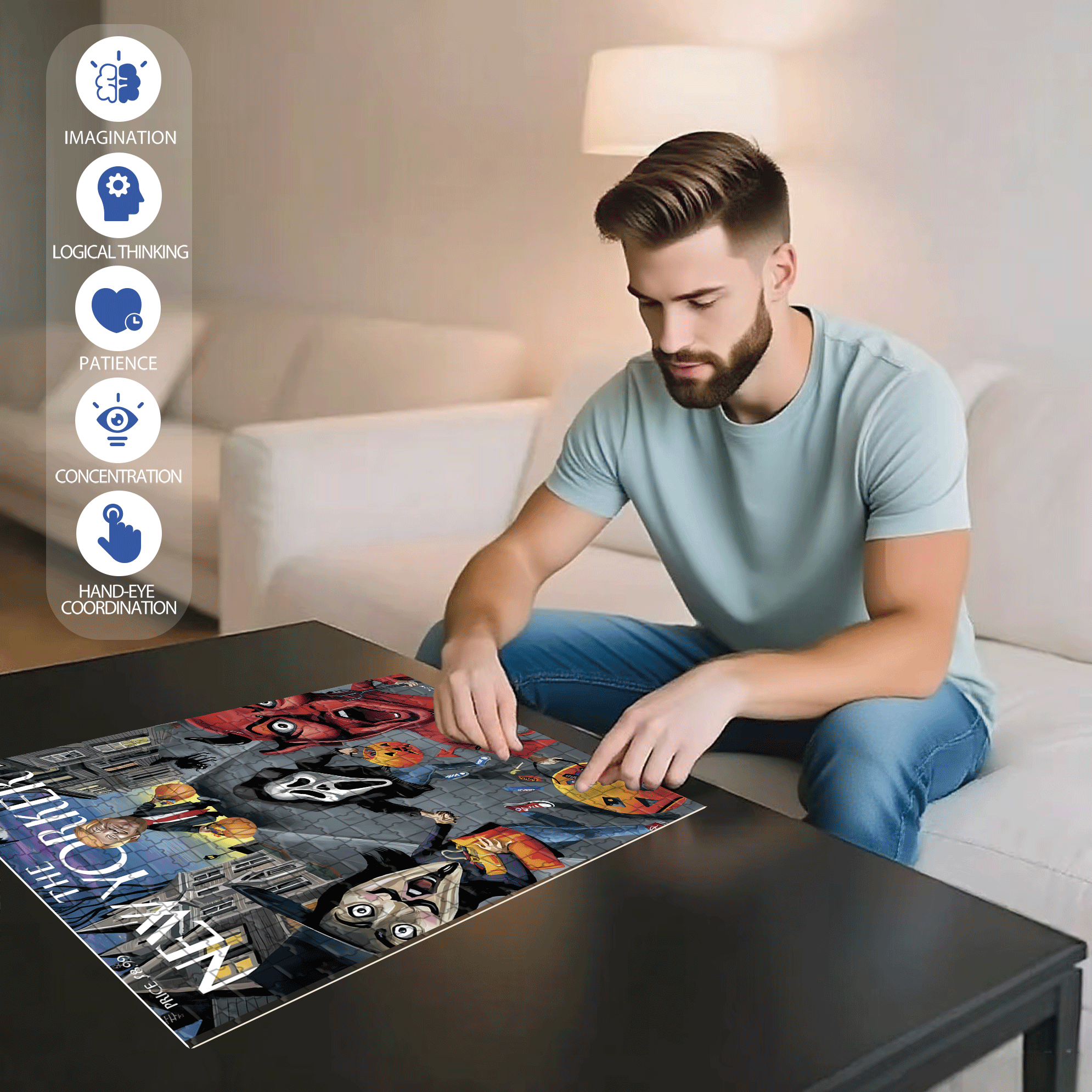 Scream 500pcs/1000pcs Jigsaw Puzzle, Scratch-Resistant, Interactive Family Game & Brain-Boosting DIY Decor, Perfect for Halloween, Christmas & New Year Gifts, Family Puzzle Game