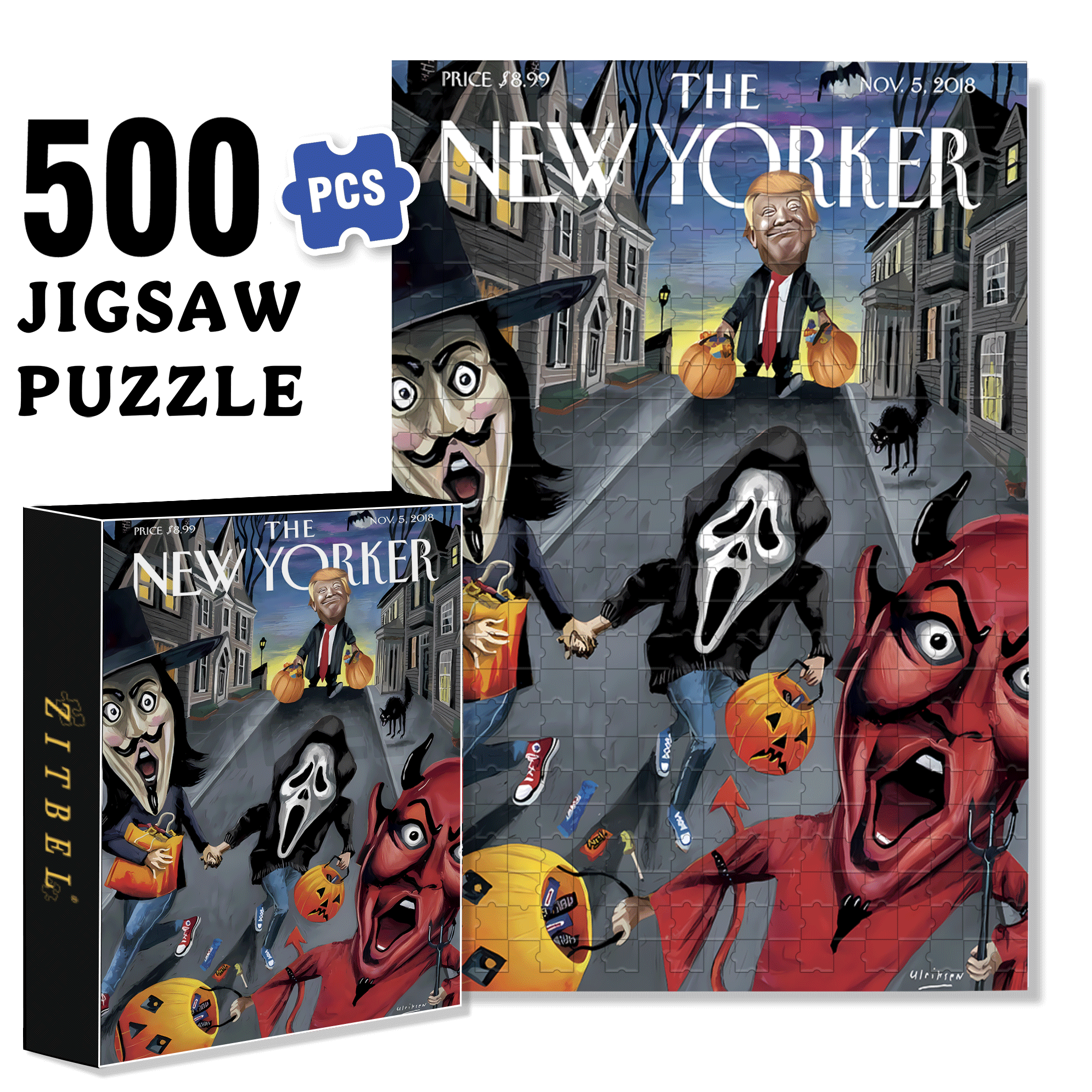 Scream 500pcs/1000pcs Jigsaw Puzzle, Scratch-Resistant, Interactive Family Game & Brain-Boosting DIY Decor, Perfect for Halloween, Christmas & New Year Gifts, Family Puzzle Game