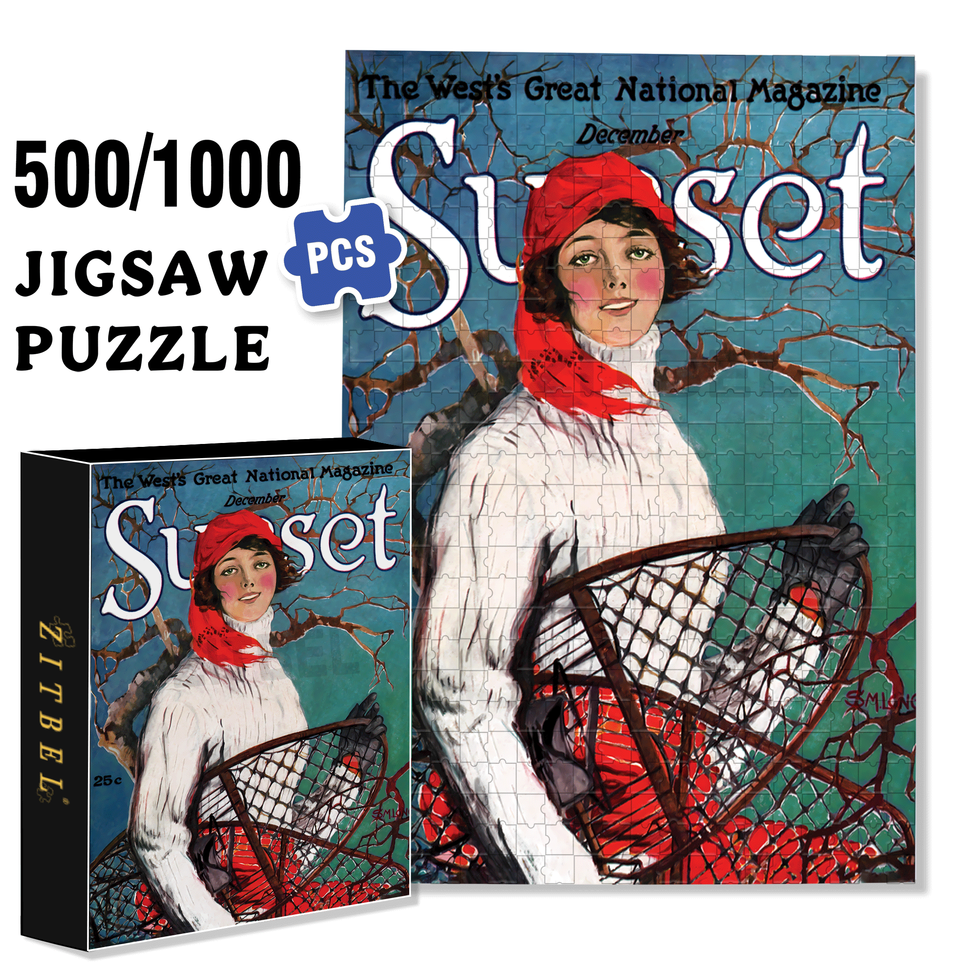 Snowshoeing 500pcs/1000pcs Jigsaw Puzzle, Scratch-Resistant, Interactive Family Game & Brain-Boosting DIY Decor, Perfect for Halloween, Christmas & New Year Gifts, Family Puzzle Game