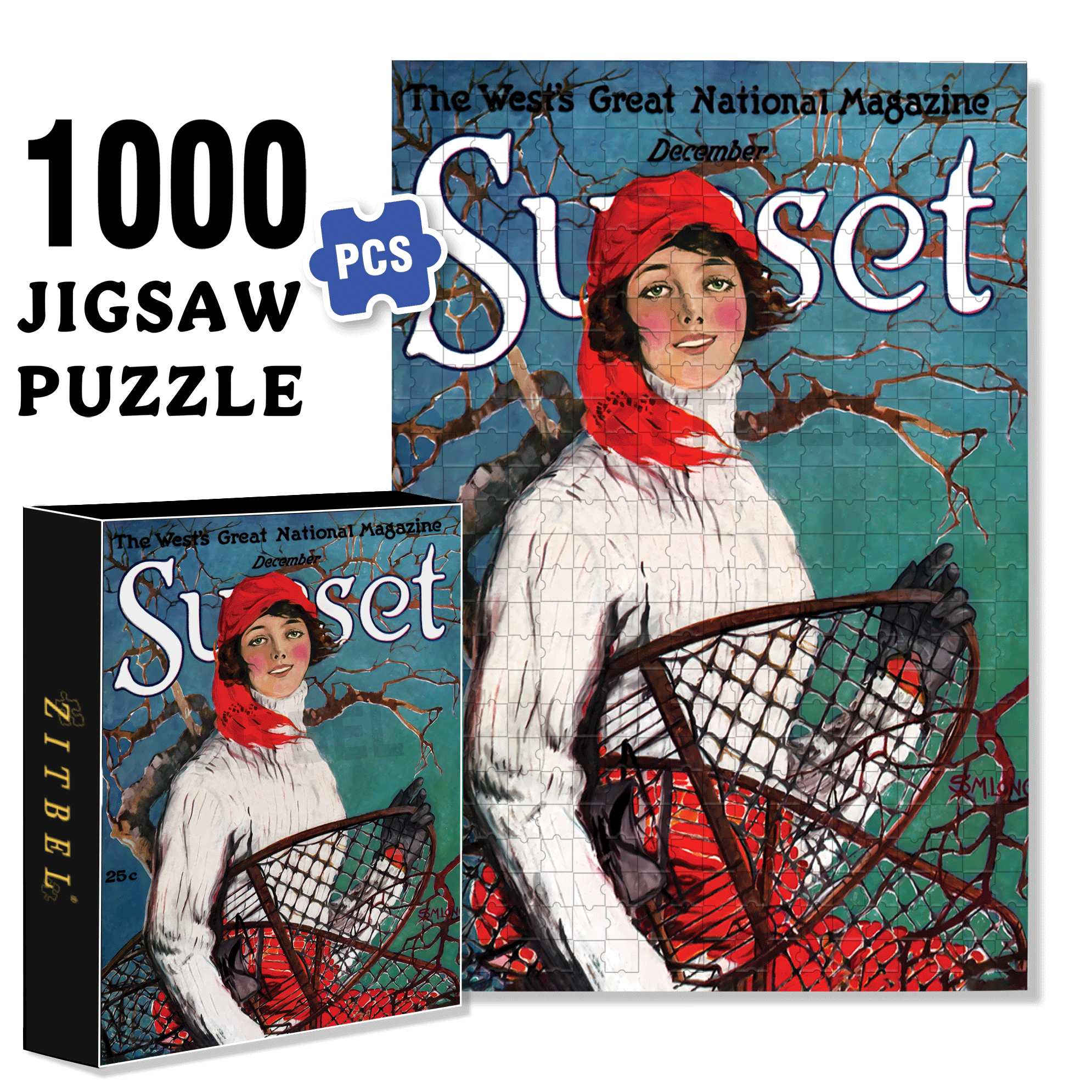 Snowshoeing 500pcs/1000pcs Jigsaw Puzzle, Scratch-Resistant, Interactive Family Game & Brain-Boosting DIY Decor, Perfect for Halloween, Christmas & New Year Gifts, Family Puzzle Game
