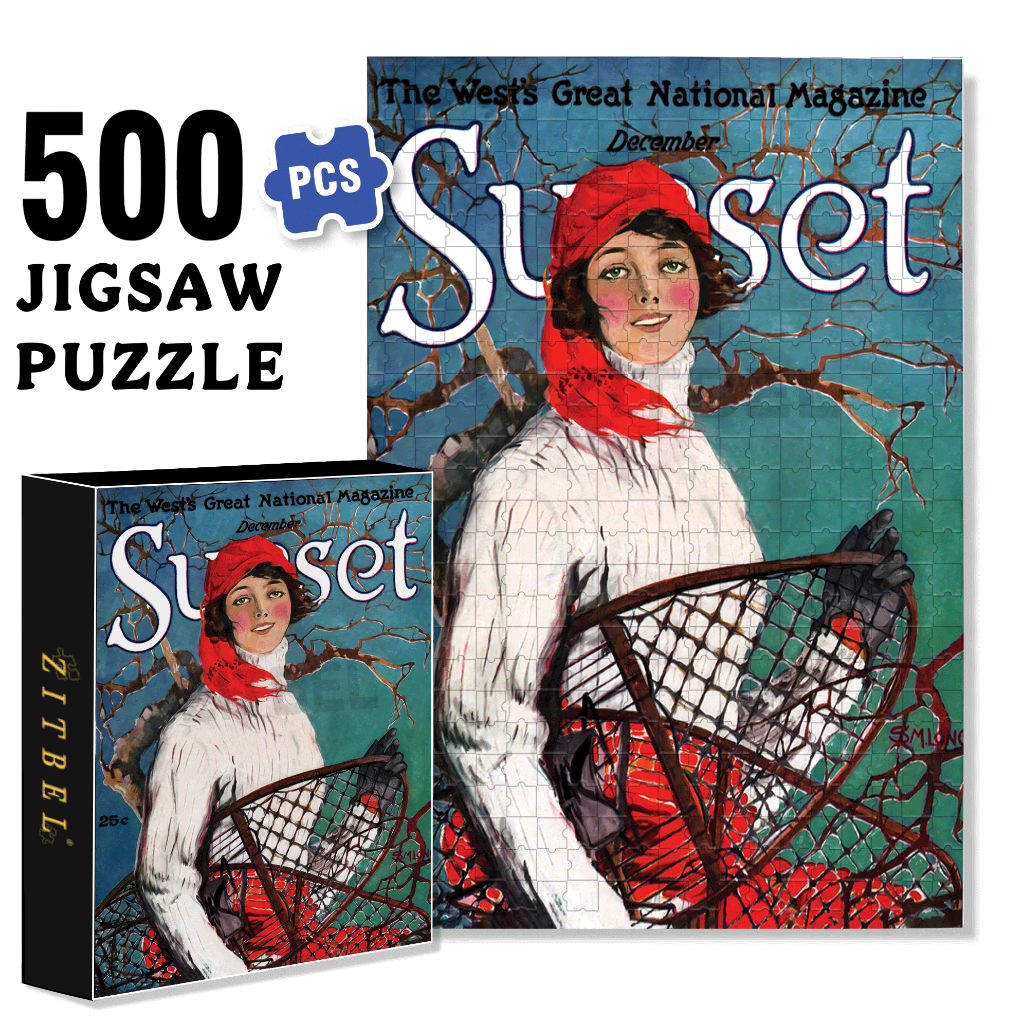Snowshoeing 500pcs/1000pcs Jigsaw Puzzle, Scratch-Resistant, Interactive Family Game & Brain-Boosting DIY Decor, Perfect for Halloween, Christmas & New Year Gifts, Family Puzzle Game