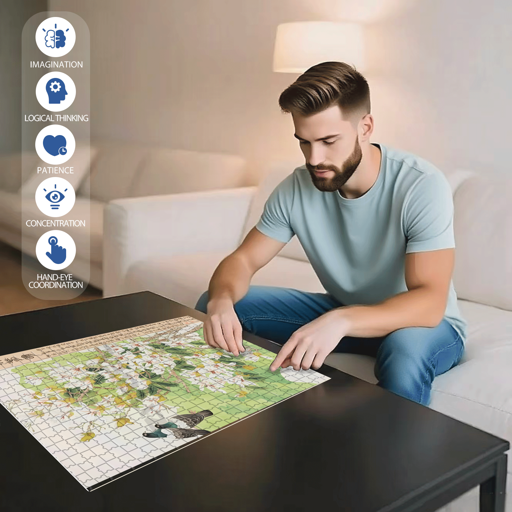 Spring Sunshine 500pcs/1000pcs Jigsaw Puzzle, Scratch-Resistant, Interactive Family Game & Brain-Boosting DIY Decor, Perfect for Halloween, Christmas & New Year Gifts, Family Puzzle Game
