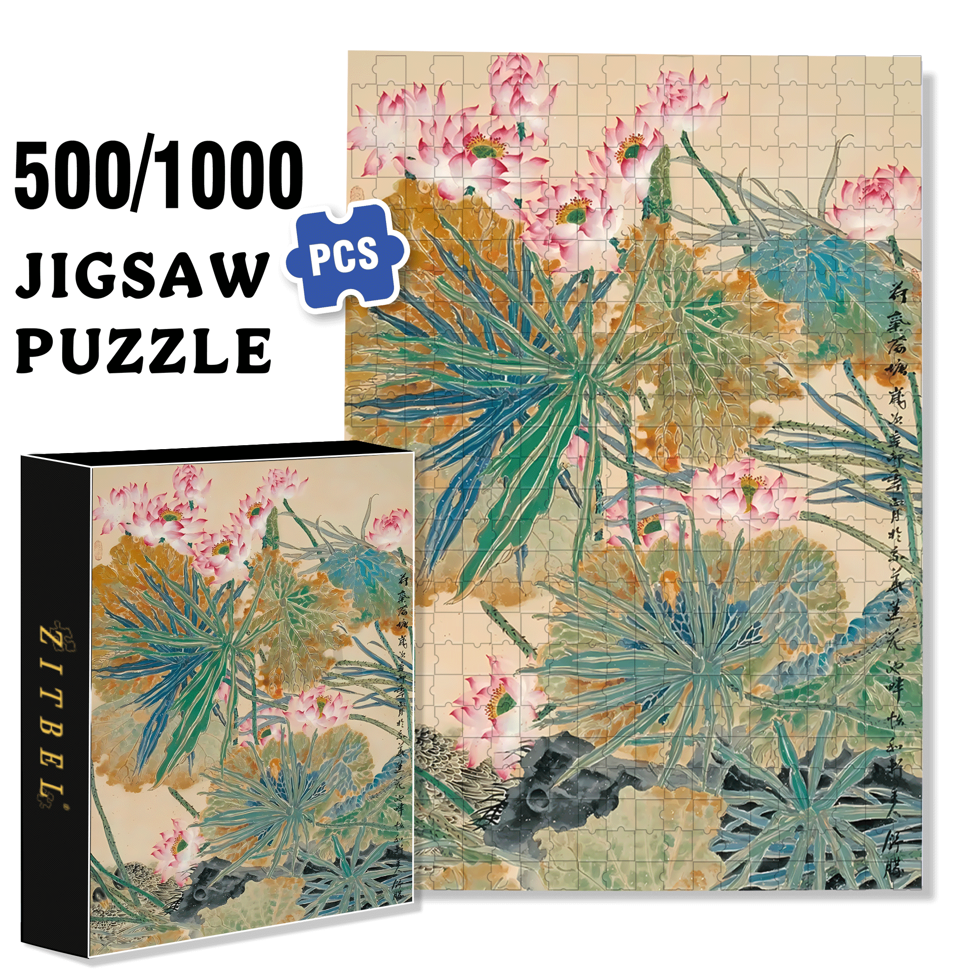 Summer Lotus Pond 500pcs/1000pcs Jigsaw Puzzle, Scratch-Resistant, Interactive Family Game & Brain-Boosting DIY Decor, Perfect for Halloween, Christmas & New Year Gifts, Family Puzzle Game