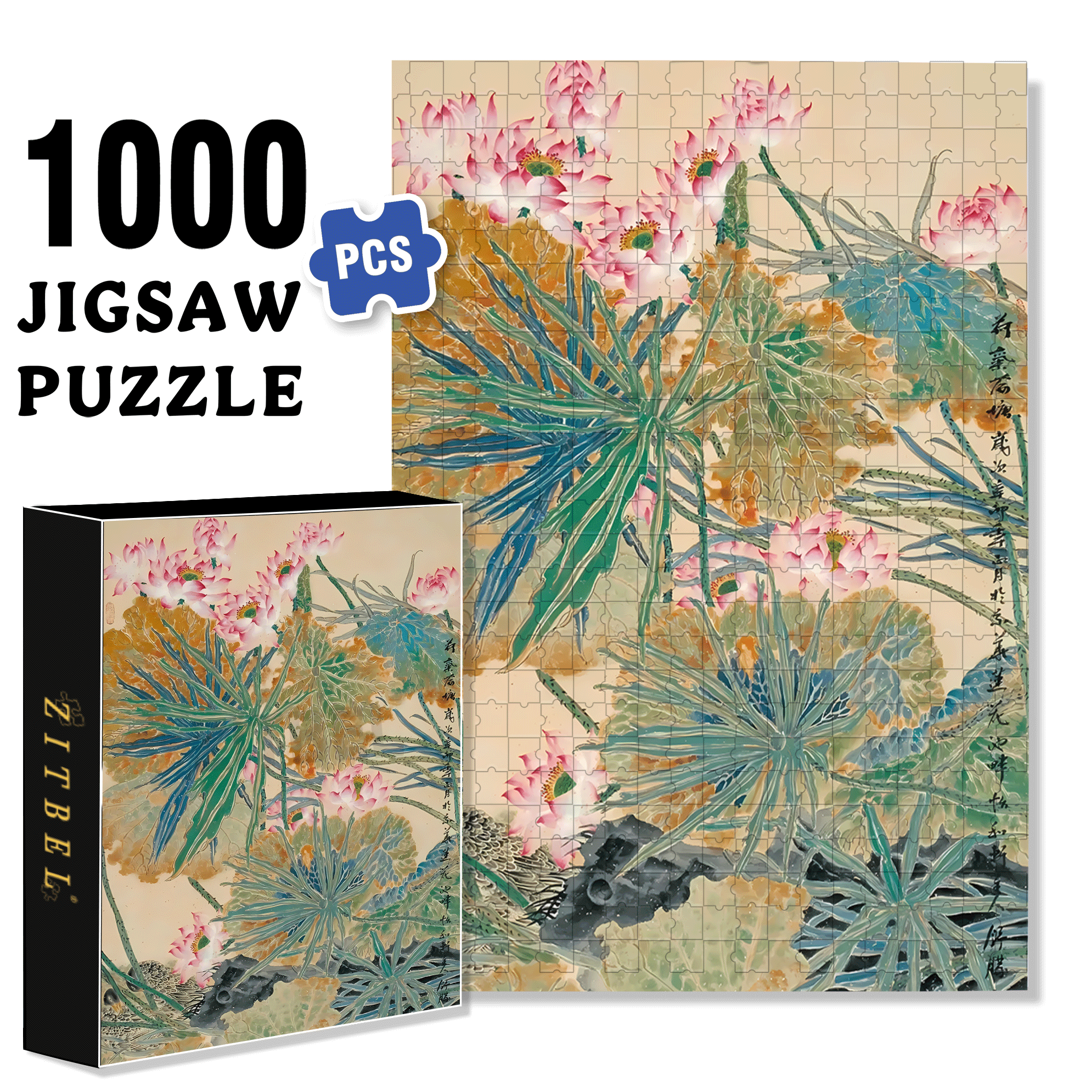 Summer Lotus Pond 500pcs/1000pcs Jigsaw Puzzle, Scratch-Resistant, Interactive Family Game & Brain-Boosting DIY Decor, Perfect for Halloween, Christmas & New Year Gifts, Family Puzzle Game