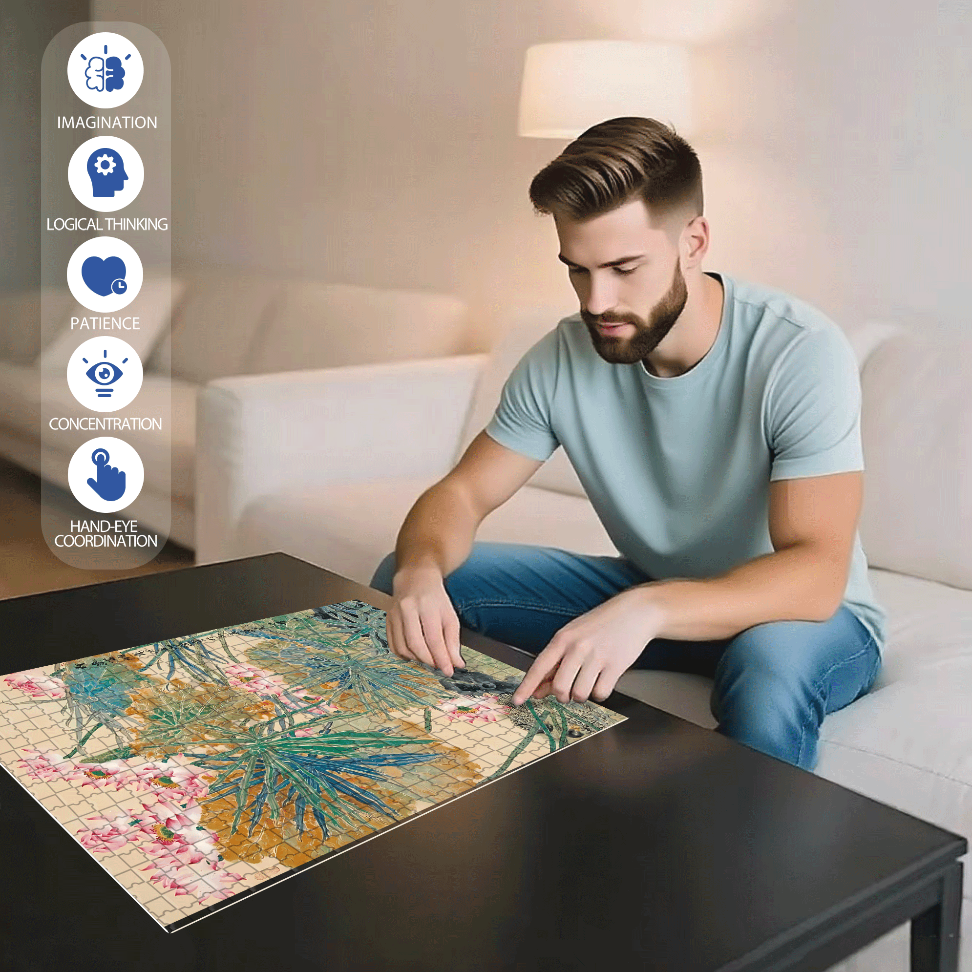 Summer Lotus Pond 500pcs/1000pcs Jigsaw Puzzle, Scratch-Resistant, Interactive Family Game & Brain-Boosting DIY Decor, Perfect for Halloween, Christmas & New Year Gifts, Family Puzzle Game
