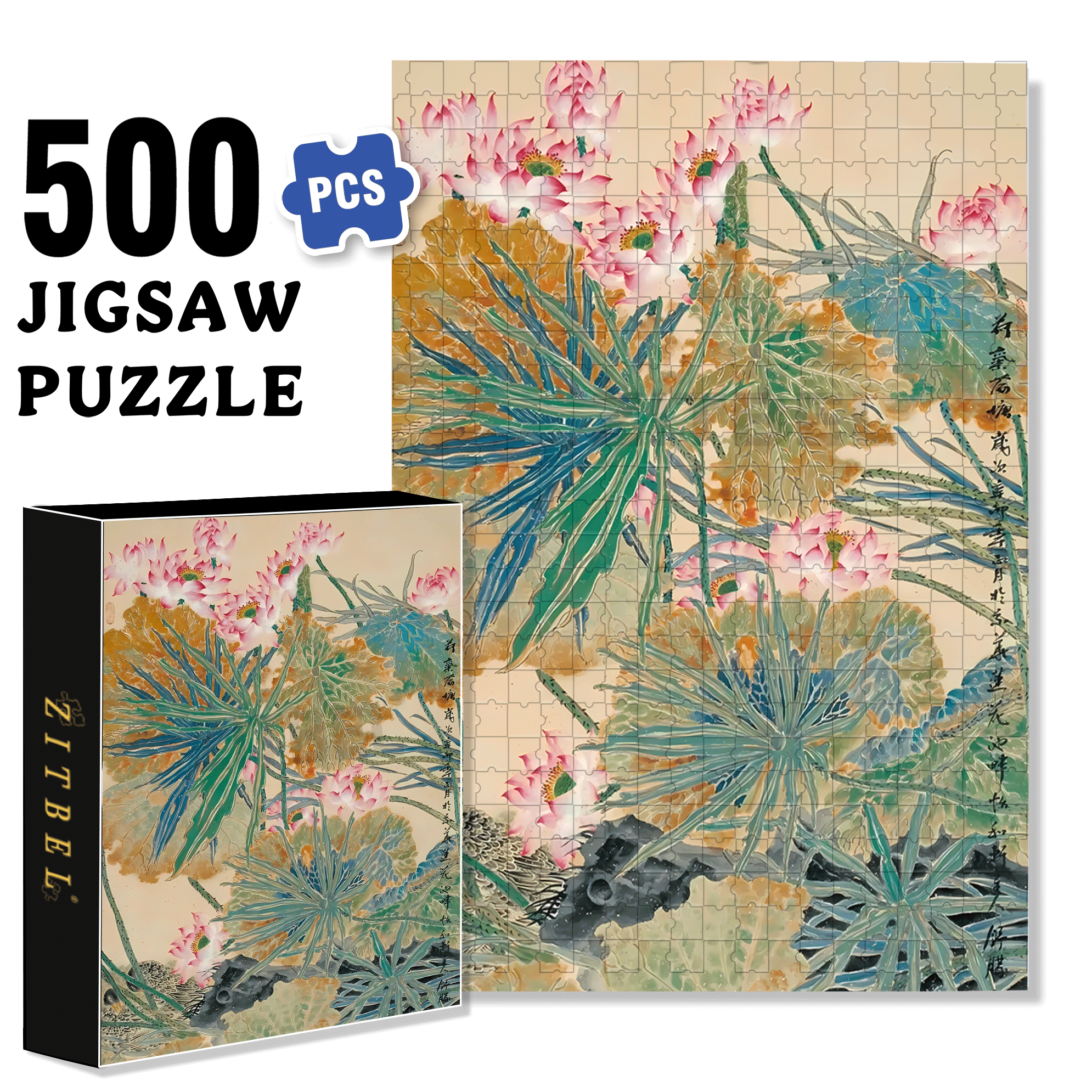 Summer Lotus Pond 500pcs/1000pcs Jigsaw Puzzle, Scratch-Resistant, Interactive Family Game & Brain-Boosting DIY Decor, Perfect for Halloween, Christmas & New Year Gifts, Family Puzzle Game