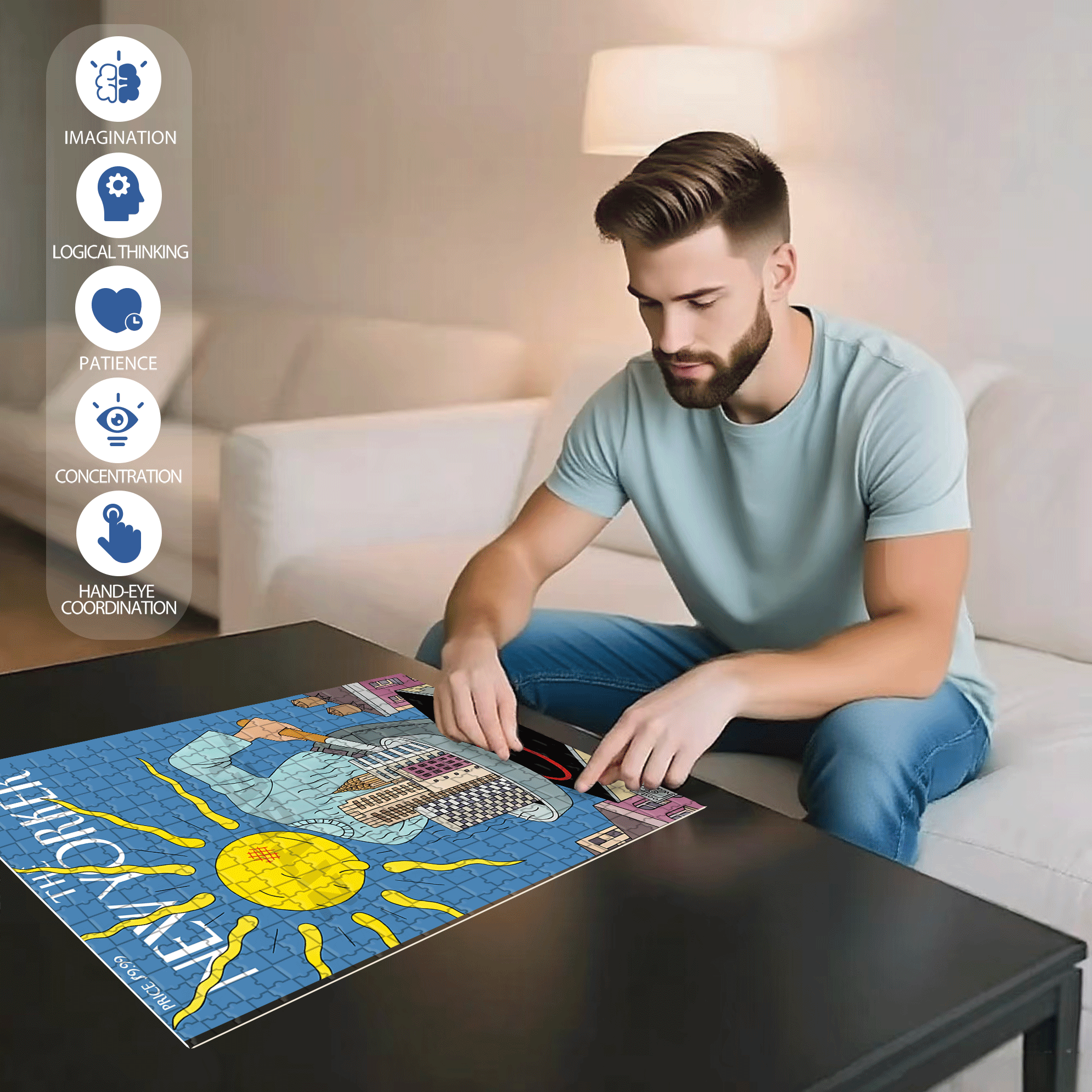 Sun City 500pcs/1000pcs Jigsaw Puzzle, Scratch-Resistant, Interactive Family Game & Brain-Boosting DIY Decor, Perfect for Halloween, Christmas & New Year Gifts, Family Puzzle Game
