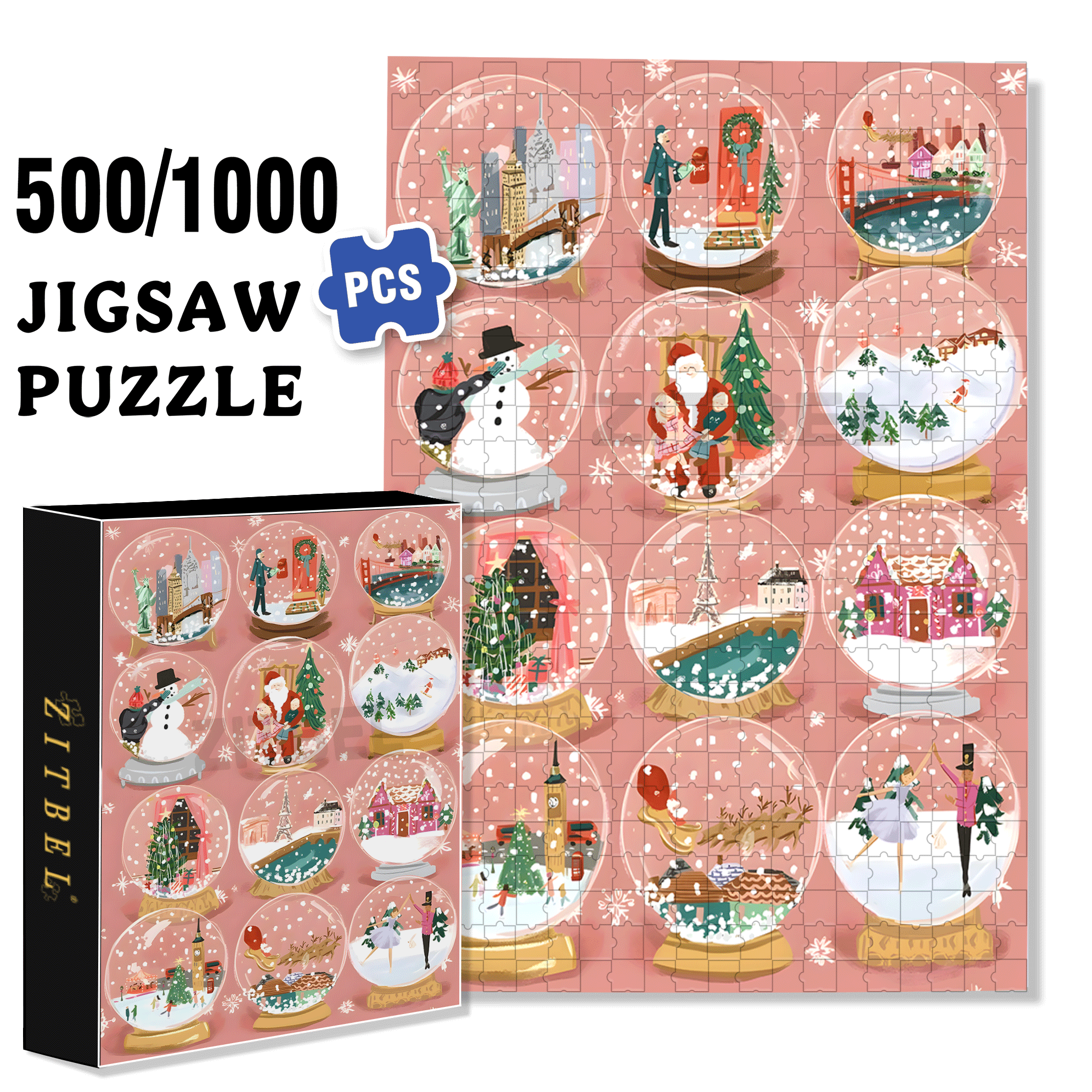 Christmas Snow Globe 500pcs/1000pcs Jigsaw Puzzle, Scratch-Resistant, Interactive Family Game & Brain-Boosting DIY Decor, Perfect for Halloween, Christmas & New Year Gifts, Family Puzzle Game