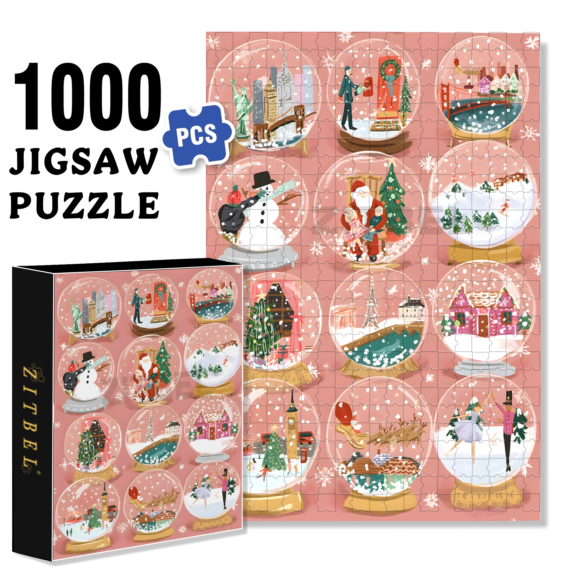 Christmas Snow Globe 500pcs/1000pcs Jigsaw Puzzle, Scratch-Resistant, Interactive Family Game & Brain-Boosting DIY Decor, Perfect for Halloween, Christmas & New Year Gifts, Family Puzzle Game