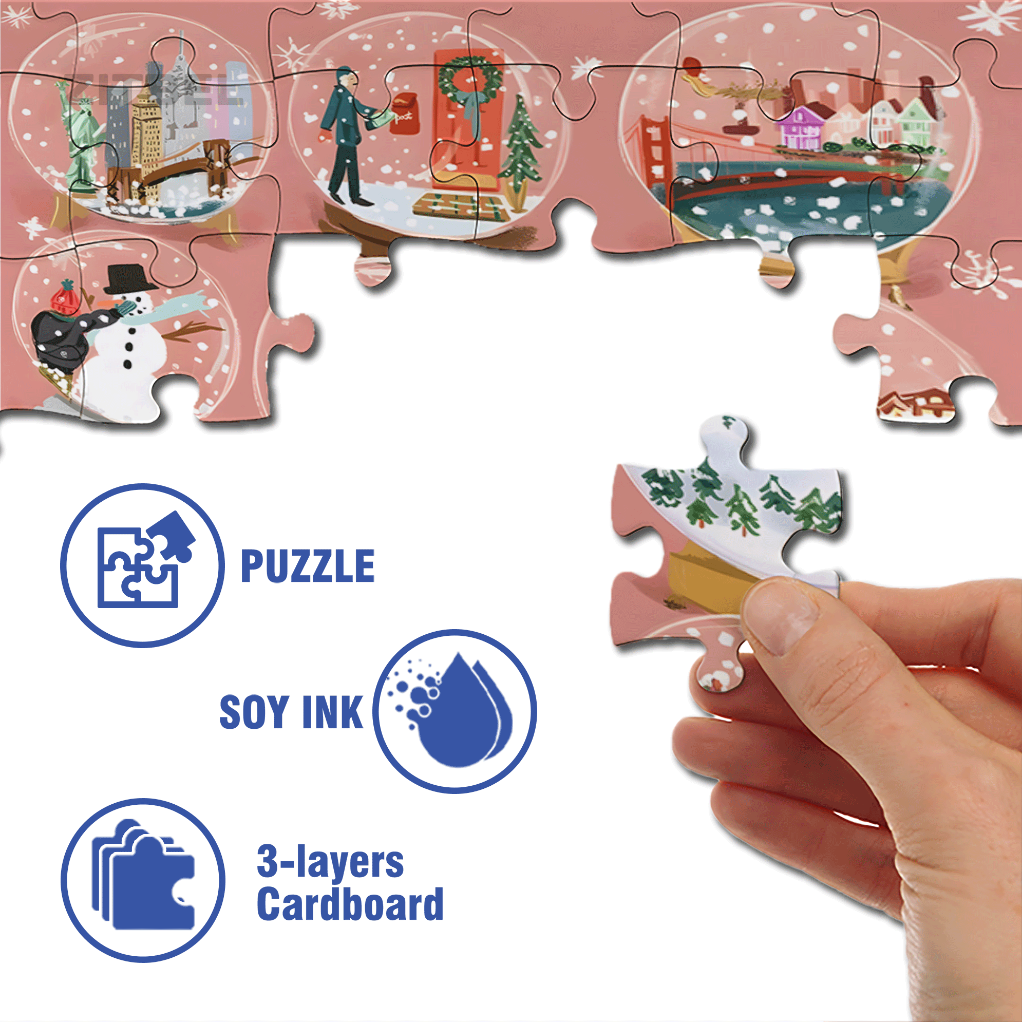 Christmas Snow Globe 500pcs/1000pcs Jigsaw Puzzle, Scratch-Resistant, Interactive Family Game & Brain-Boosting DIY Decor, Perfect for Halloween, Christmas & New Year Gifts, Family Puzzle Game