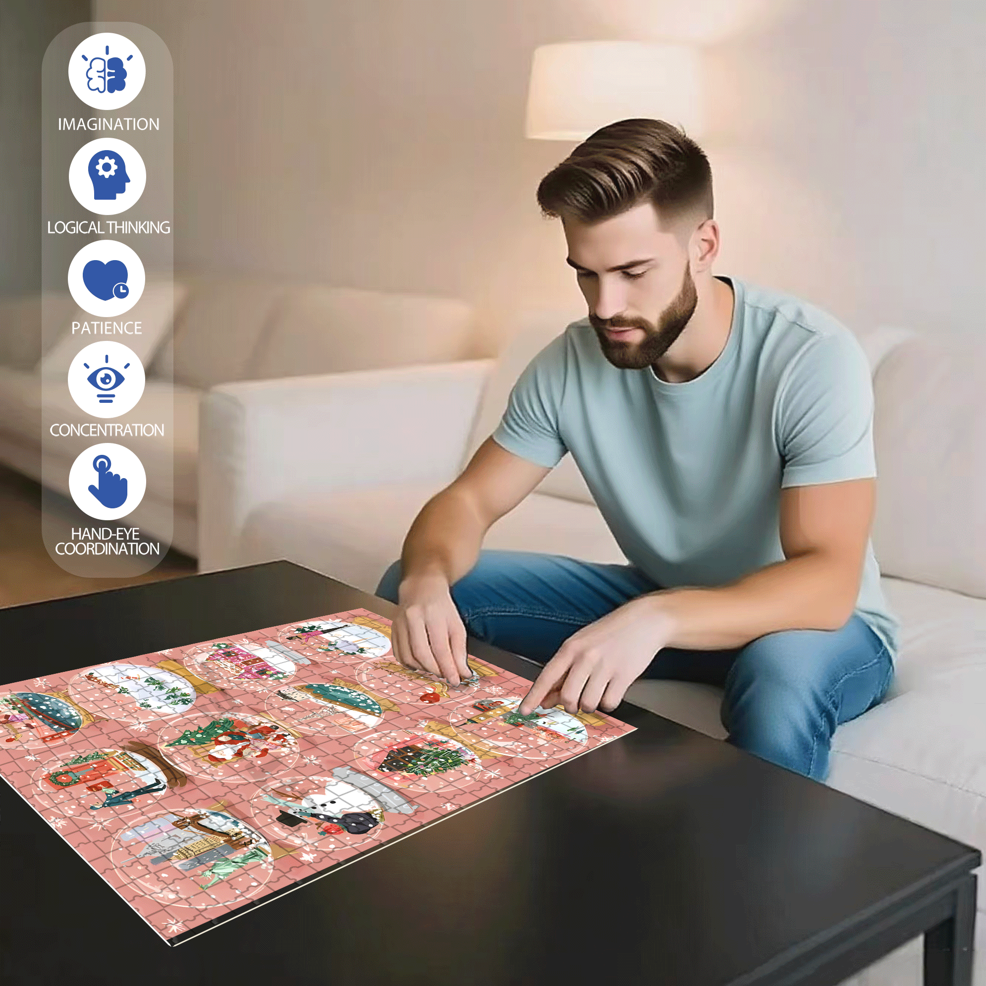 Christmas Snow Globe 500pcs/1000pcs Jigsaw Puzzle, Scratch-Resistant, Interactive Family Game & Brain-Boosting DIY Decor, Perfect for Halloween, Christmas & New Year Gifts, Family Puzzle Game