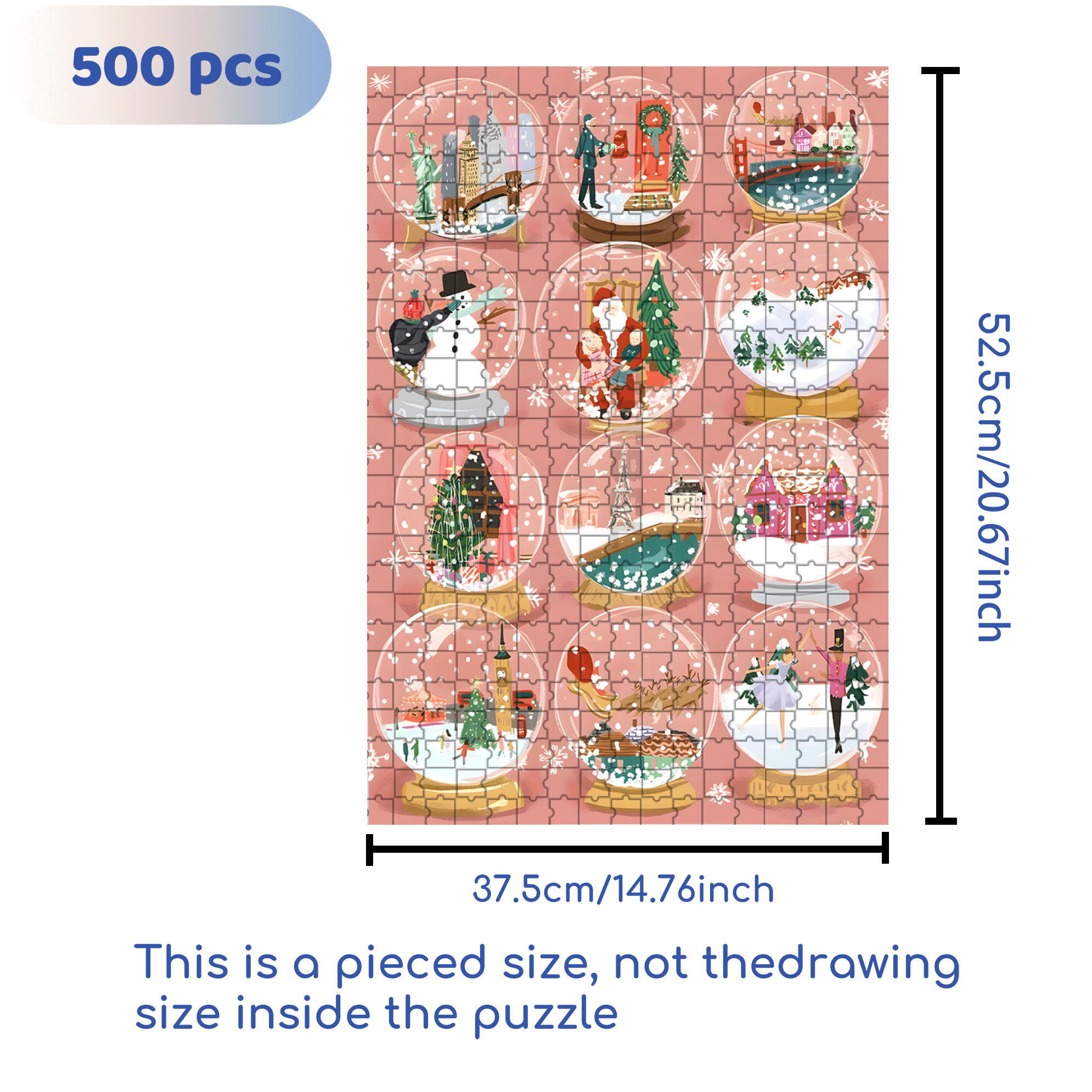 Christmas Snow Globe 500pcs/1000pcs Jigsaw Puzzle, Scratch-Resistant, Interactive Family Game & Brain-Boosting DIY Decor, Perfect for Halloween, Christmas & New Year Gifts, Family Puzzle Game