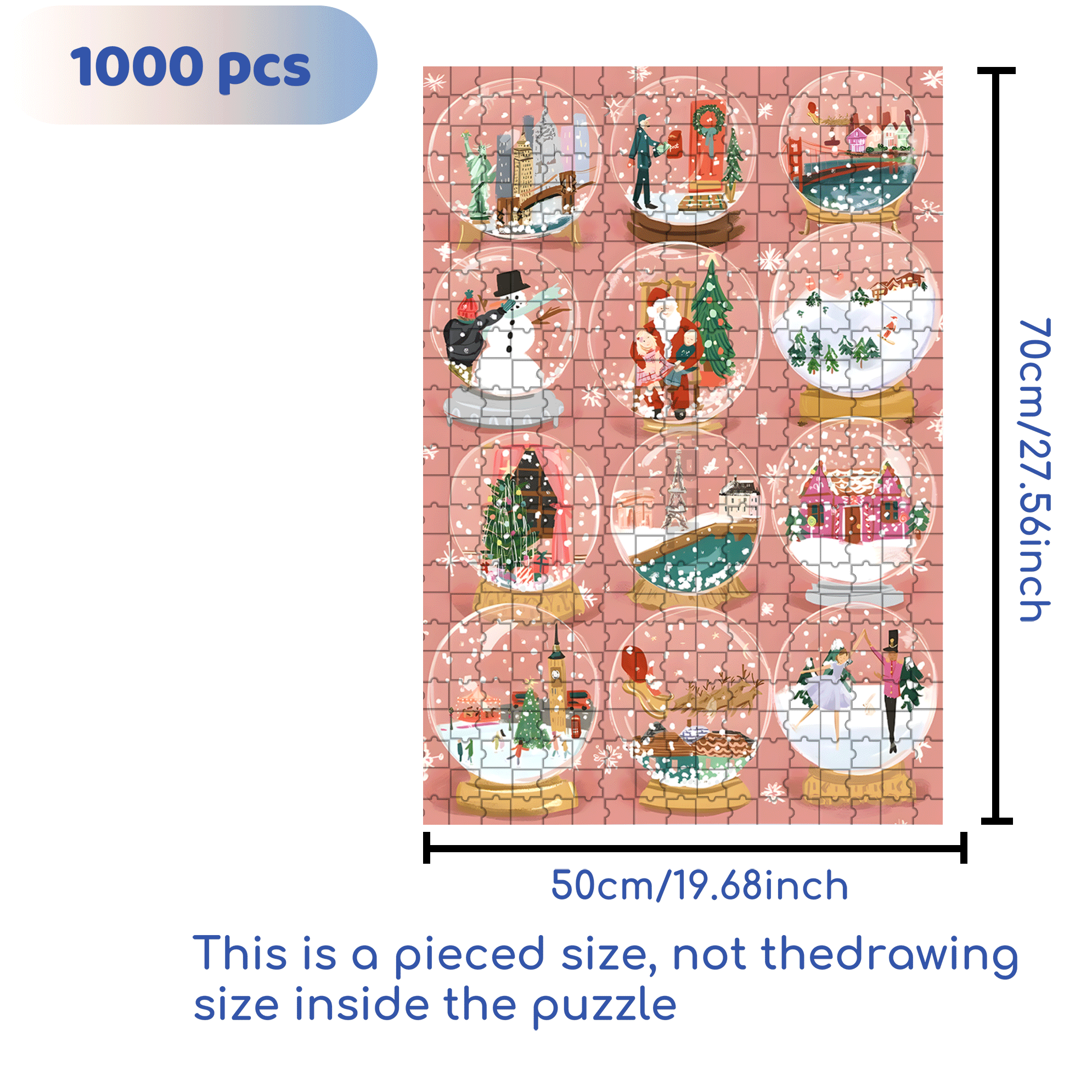 Christmas Snow Globe 500pcs/1000pcs Jigsaw Puzzle, Scratch-Resistant, Interactive Family Game & Brain-Boosting DIY Decor, Perfect for Halloween, Christmas & New Year Gifts, Family Puzzle Game
