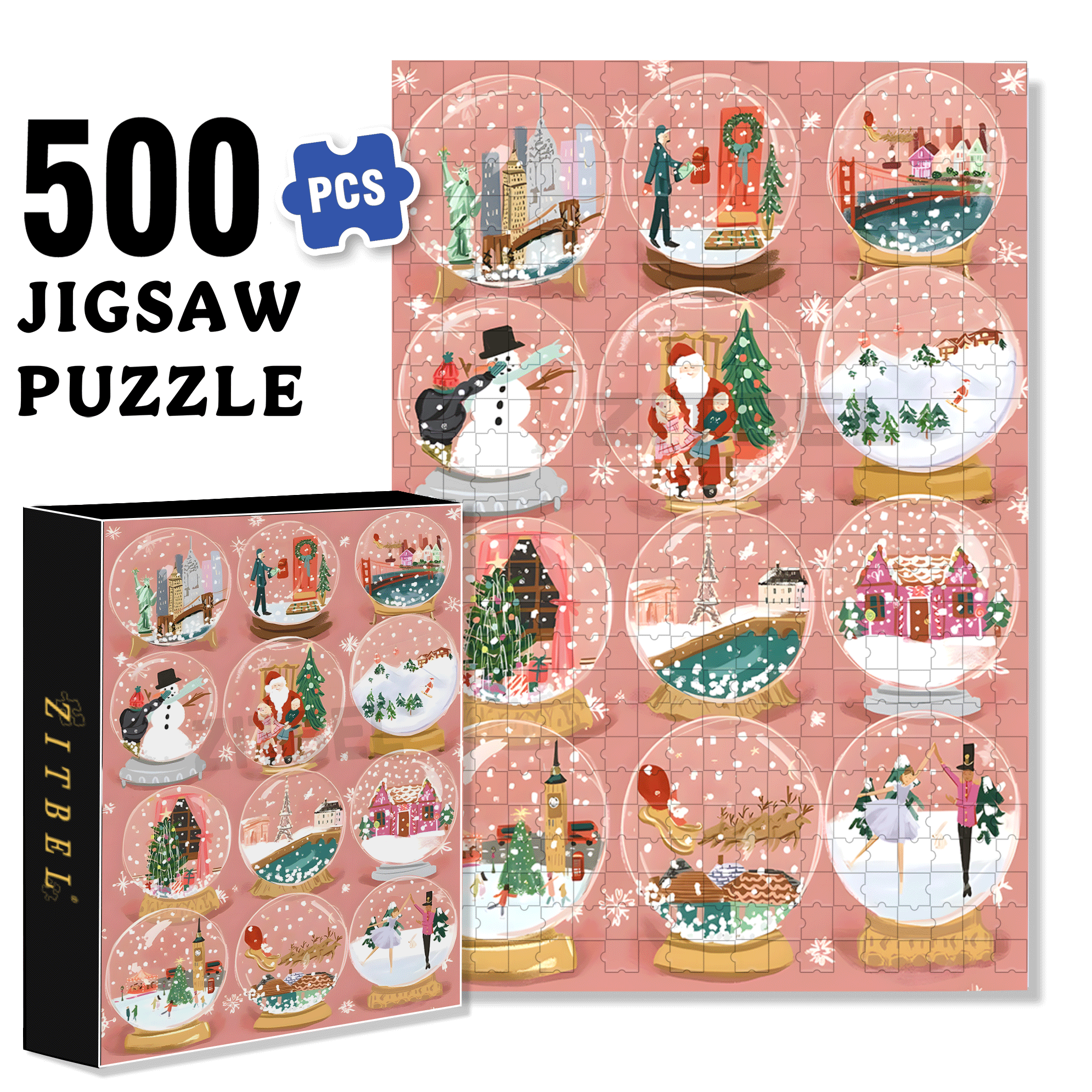 Christmas Snow Globe 500pcs/1000pcs Jigsaw Puzzle, Scratch-Resistant, Interactive Family Game & Brain-Boosting DIY Decor, Perfect for Halloween, Christmas & New Year Gifts, Family Puzzle Game
