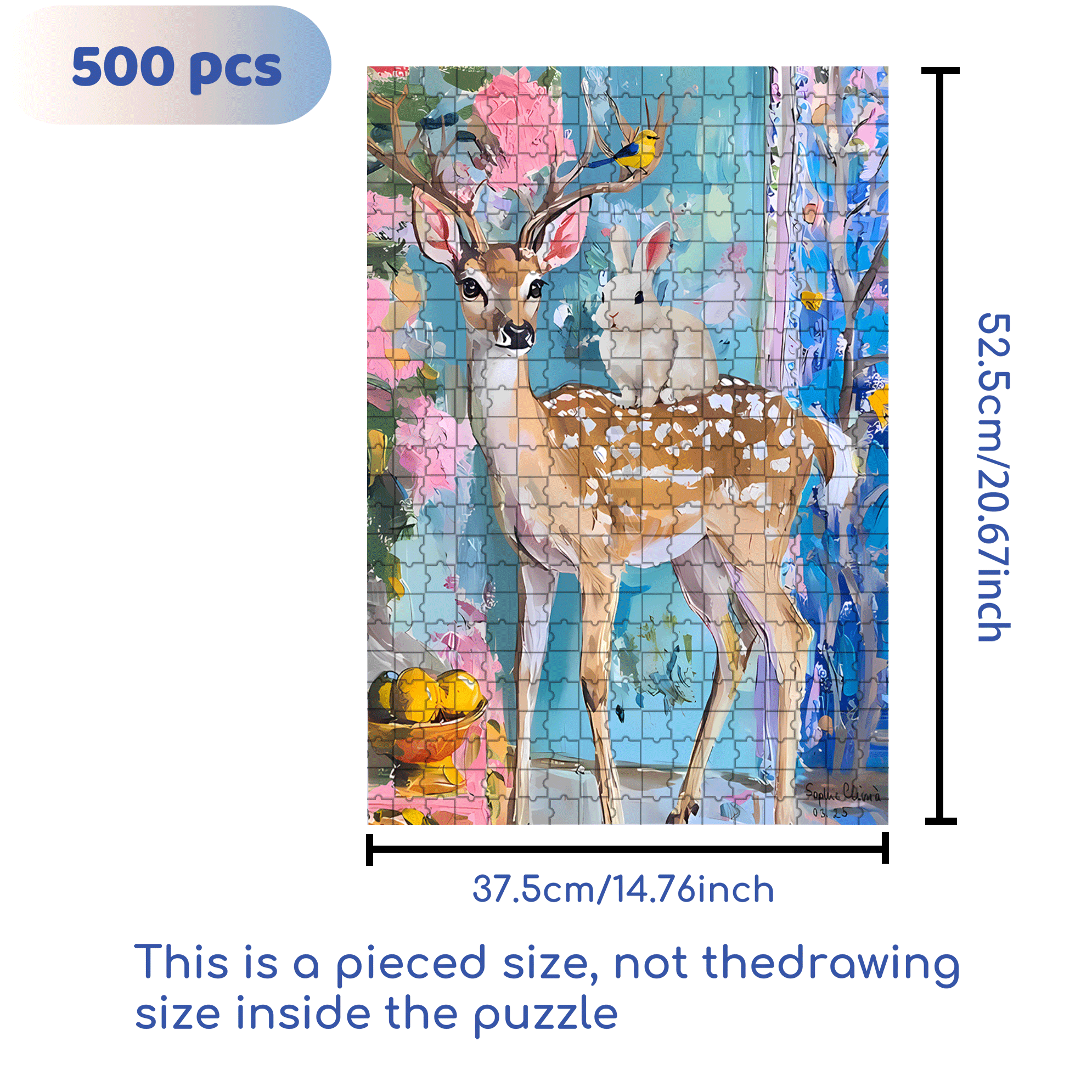 Deer And Bunny 500pcs/1000pcs Jigsaw Puzzle, Scratch-Resistant, Interactive Family Game & Brain-Boosting DIY Decor, Perfect for Halloween, Christmas & New Year Gifts, Family Puzzle Game