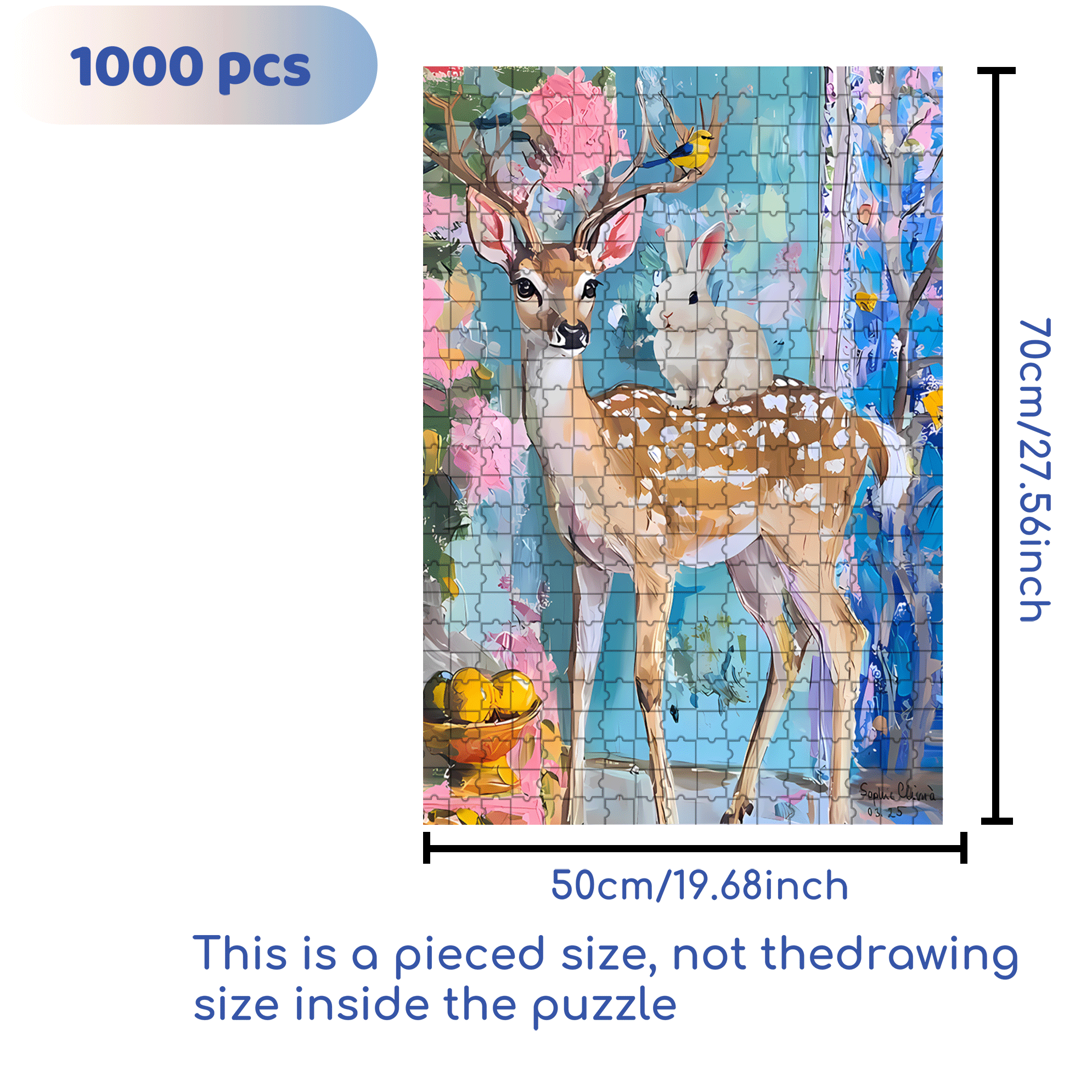 Deer And Bunny 500pcs/1000pcs Jigsaw Puzzle, Scratch-Resistant, Interactive Family Game & Brain-Boosting DIY Decor, Perfect for Halloween, Christmas & New Year Gifts, Family Puzzle Game