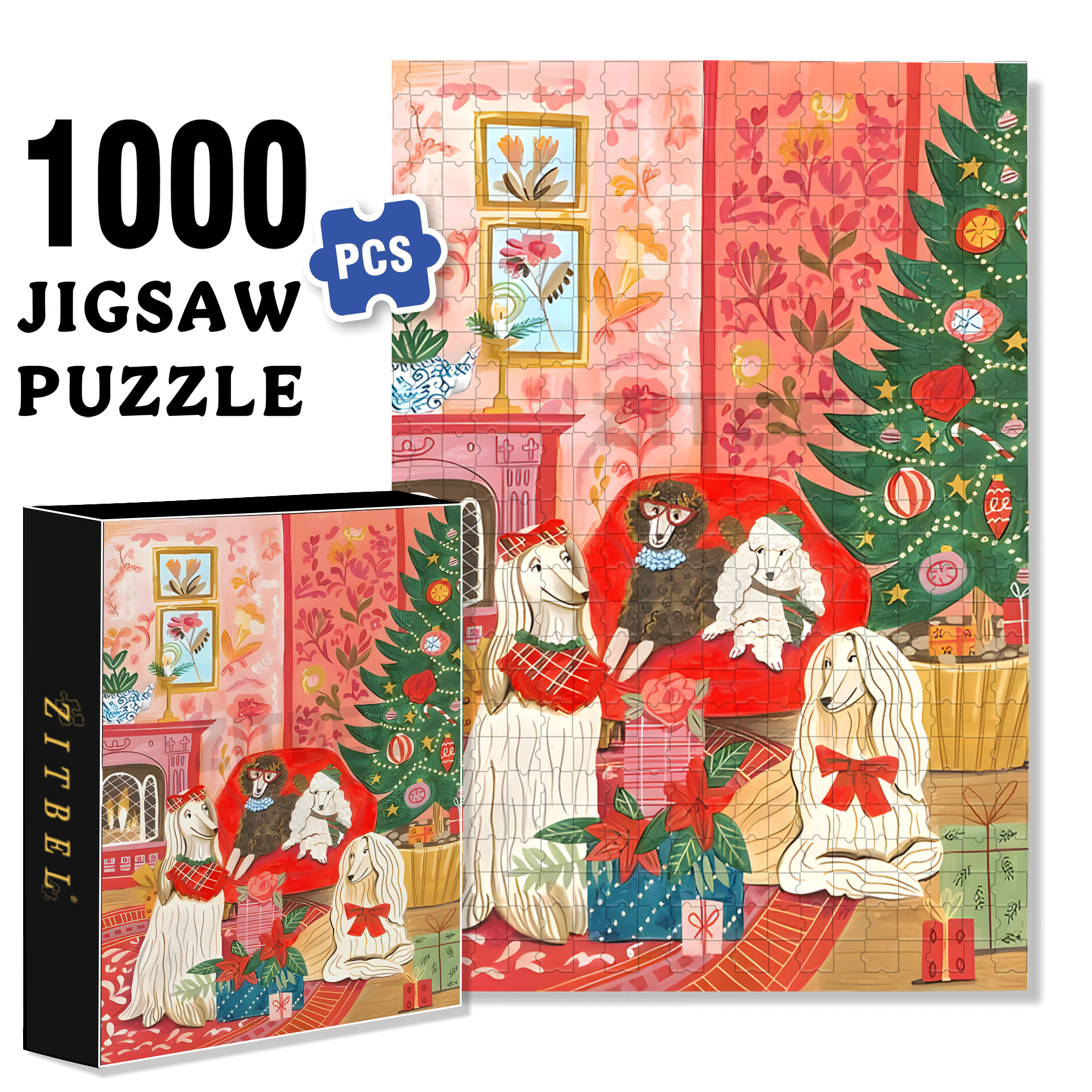 Dogs in Cosy Living Room 500pcs/1000pcs Jigsaw Puzzle, Scratch-Resistant, Interactive Family Game & Brain-Boosting DIY Decor, Perfect for Halloween, Christmas & New Year Gifts, Family Puzzle Game