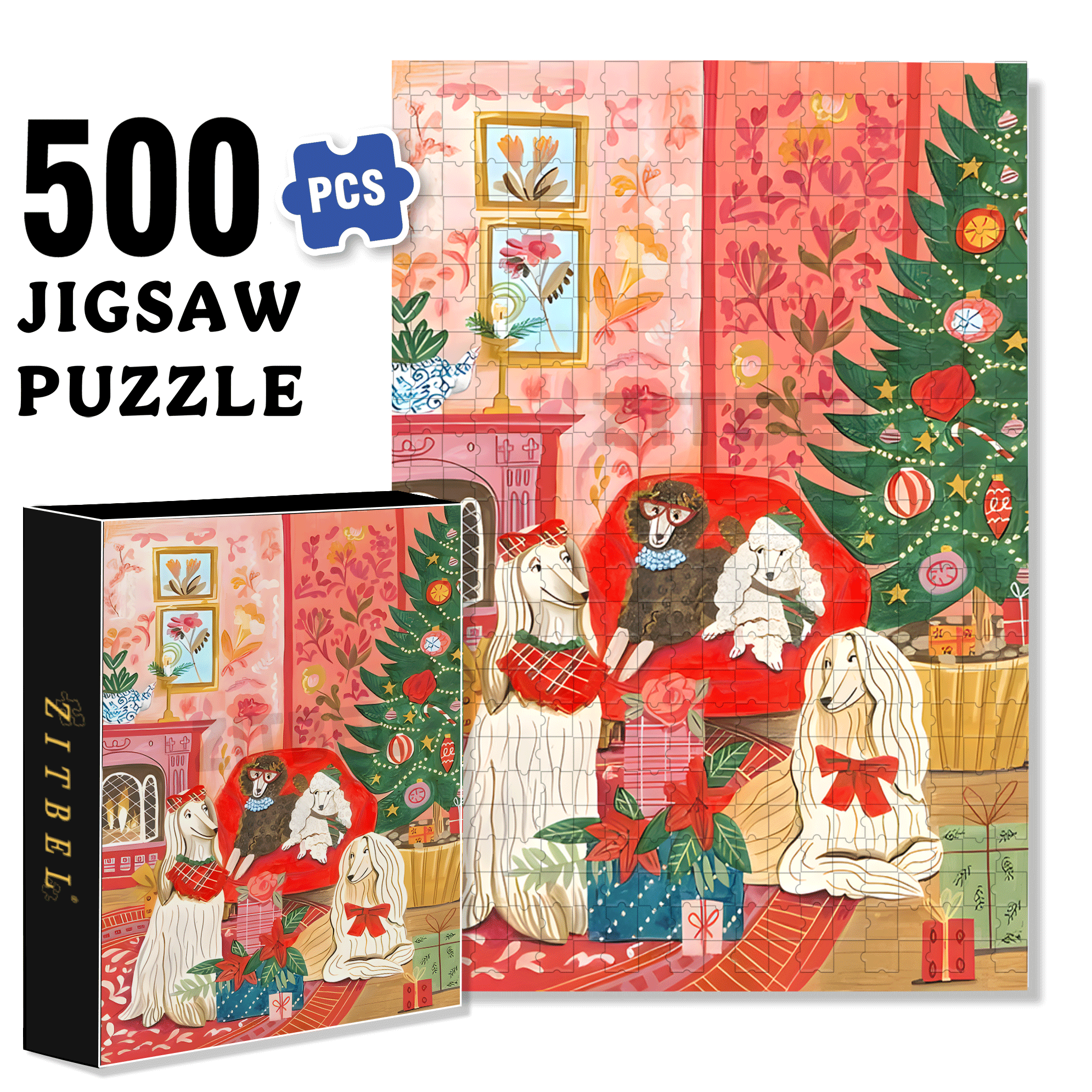 Dogs in Cosy Living Room 500pcs/1000pcs Jigsaw Puzzle, Scratch-Resistant, Interactive Family Game & Brain-Boosting DIY Decor, Perfect for Halloween, Christmas & New Year Gifts, Family Puzzle Game