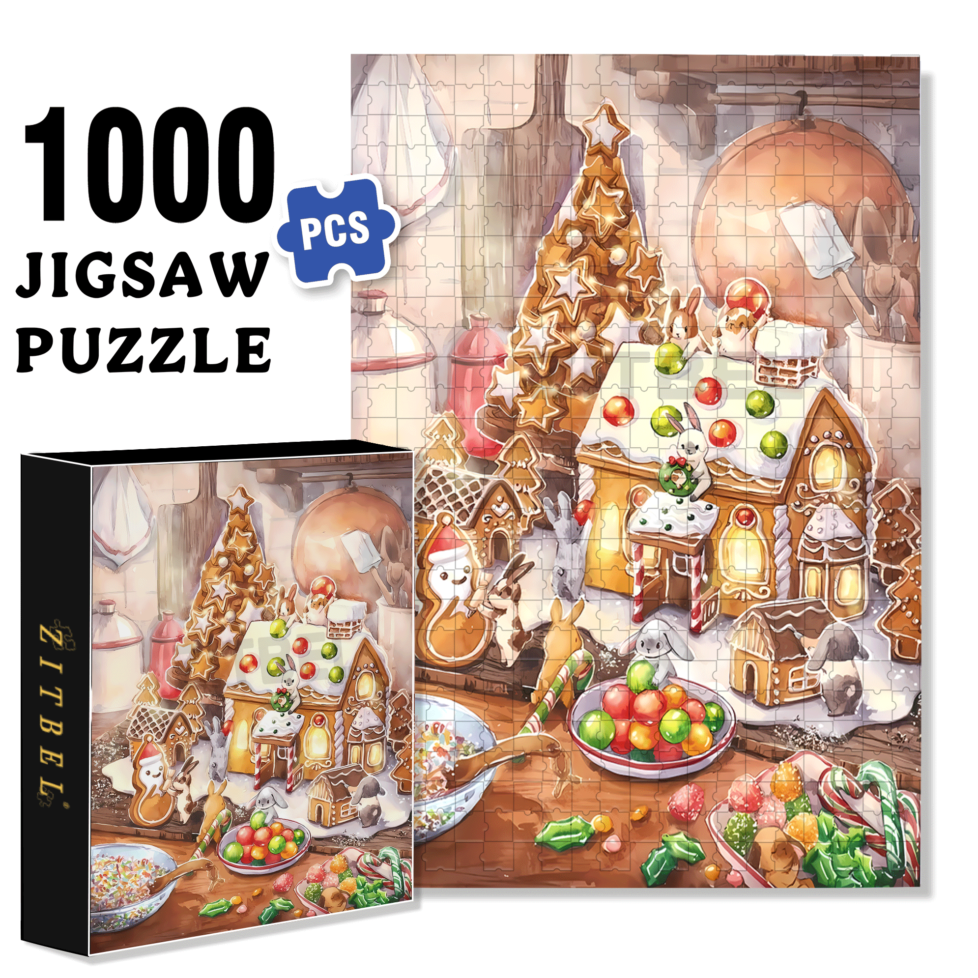 Gingerbread House Under Construction 500pcs/1000pcs Jigsaw Puzzle, Scratch-Resistant, Interactive Family Game & Brain-Boosting DIY Decor, Perfect for Halloween, Christmas & New Year Gifts, Family Puzzle Game