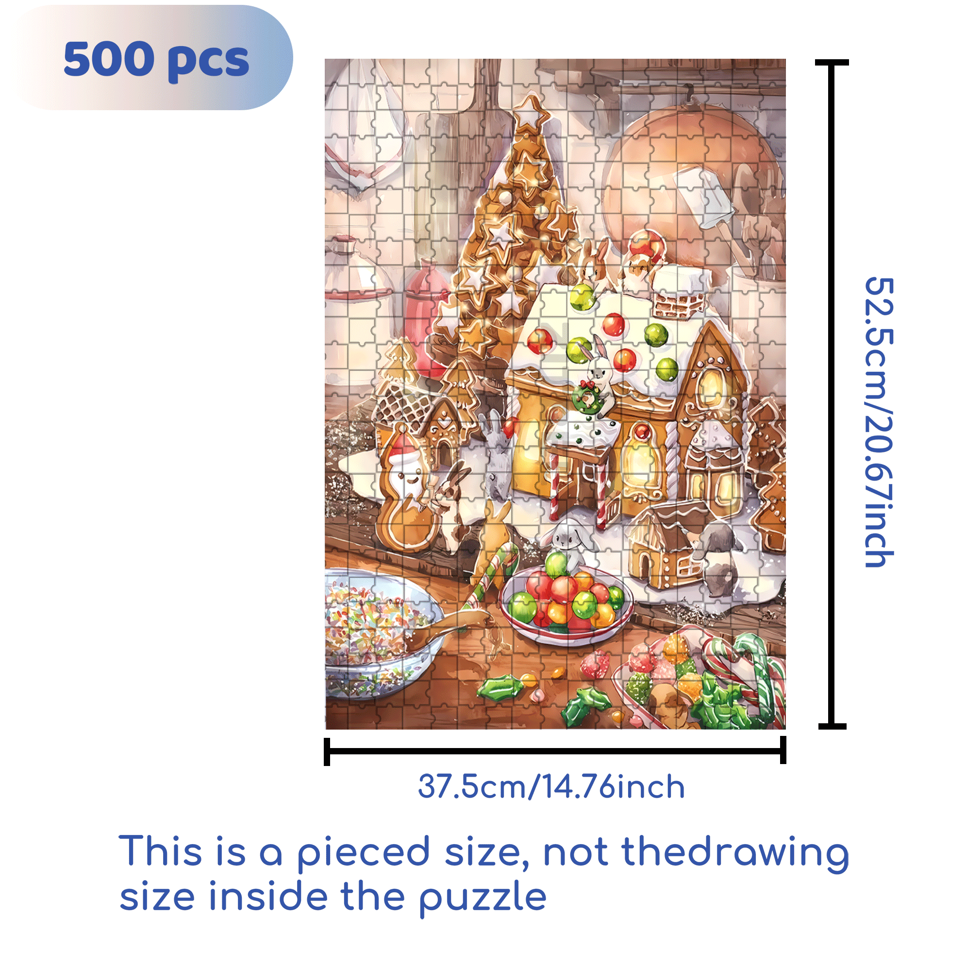 Gingerbread House Under Construction 500pcs/1000pcs Jigsaw Puzzle, Scratch-Resistant, Interactive Family Game & Brain-Boosting DIY Decor, Perfect for Halloween, Christmas & New Year Gifts, Family Puzzle Game