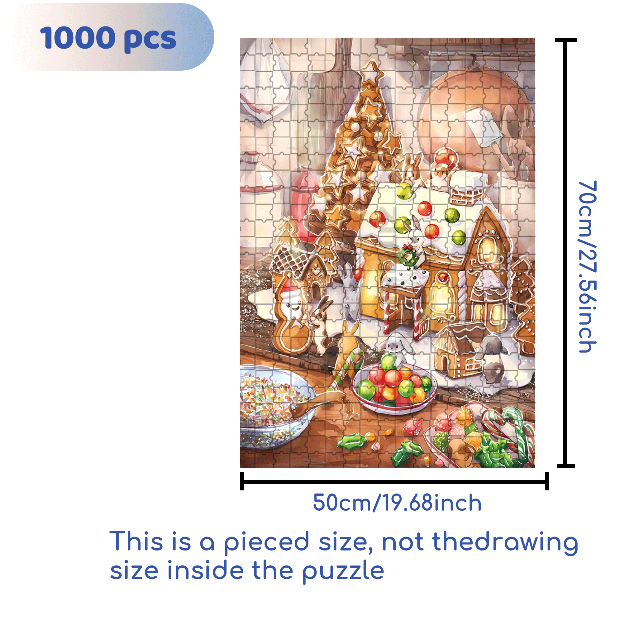 Gingerbread House Under Construction 500pcs/1000pcs Jigsaw Puzzle, Scratch-Resistant, Interactive Family Game & Brain-Boosting DIY Decor, Perfect for Halloween, Christmas & New Year Gifts, Family Puzzle Game