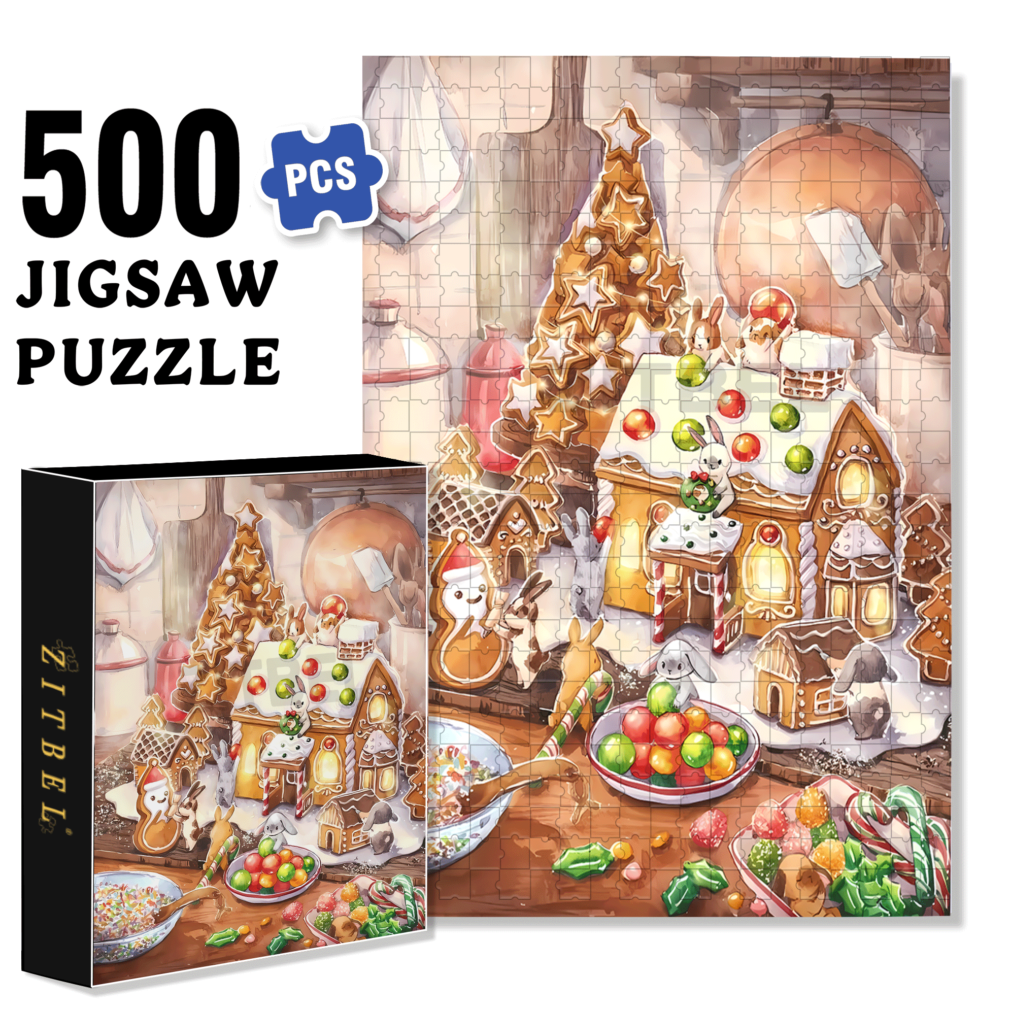 Gingerbread House Under Construction 500pcs/1000pcs Jigsaw Puzzle, Scratch-Resistant, Interactive Family Game & Brain-Boosting DIY Decor, Perfect for Halloween, Christmas & New Year Gifts, Family Puzzle Game