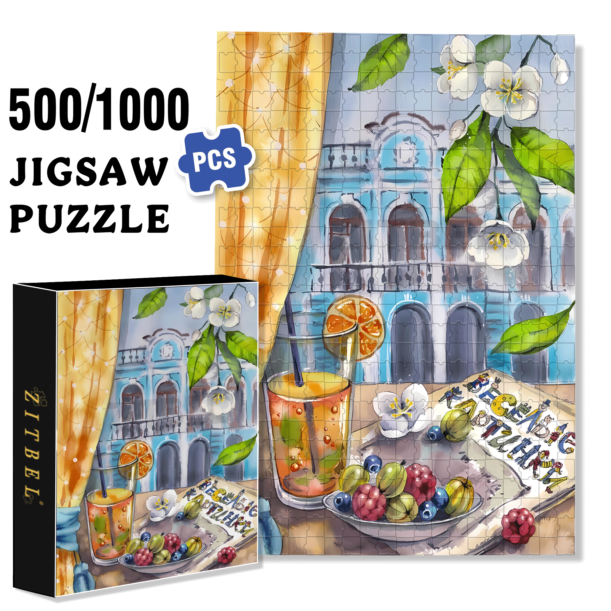 Grapefruit Sparkling Water 500pcs/1000pcs Jigsaw Puzzle, Scratch-Resistant, Interactive Family Game & Brain-Boosting DIY Decor, Perfect for Halloween, Christmas & New Year Gifts, Family Puzzle Game